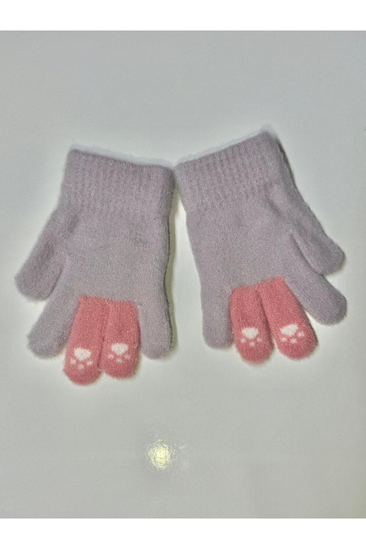 JHTshop kız çocuk Örme Jakarlı Sıcak Beş Parmak Eldiven Sevimli kucaklama Ayı nakışlı 4-8 yaş fotoğrafı 2 (önizleme)