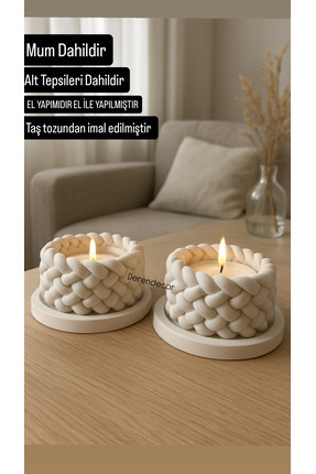 DEREN Örgü Mumluk Tepsili 2’li set Kokulu mumlar Boyalı ve vernikli