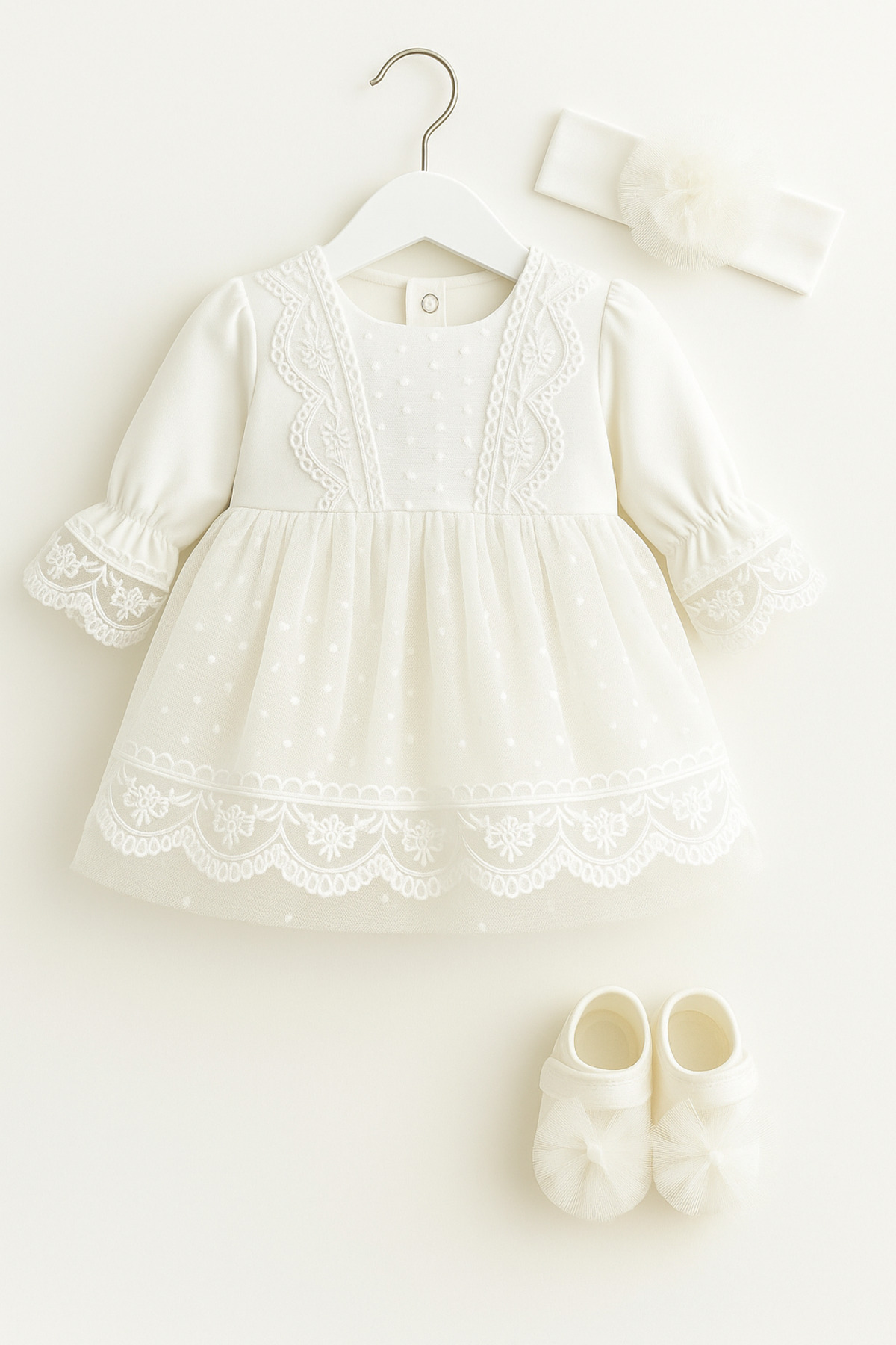Melekpare Kız Bebek Mevlüt Elbisesi Fransız Dantelli Mevlit Takımı Bebek Mevlütlük Seti fotoğrafı 2 (önizleme)