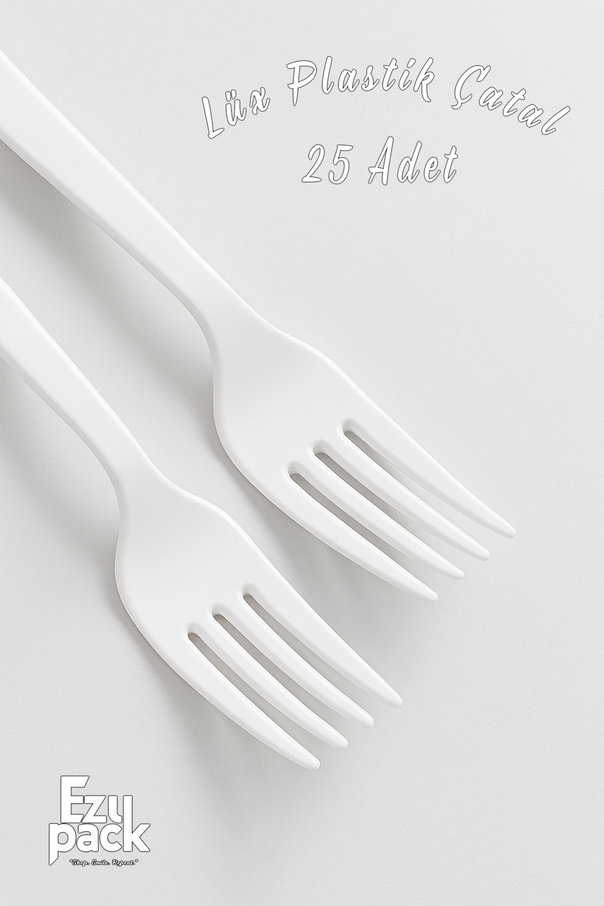 Ezupack 25'li LÜX SERT PLASTİK Beyaz Çatal Parti Doğum Günü Sunum Davet Nişan Söz Kullan At Organizasyon