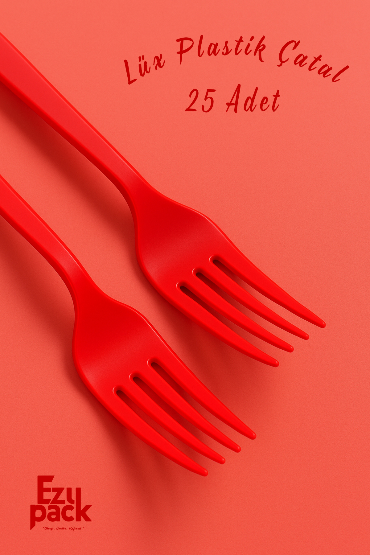 Ezupack 25'li LÜX SERT PLASTİK Kırmızı Çatal Parti Doğum Günü Sunum Davet Nişan Söz Kullan At Organizasyon