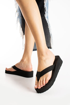 Evalupe Kaila Kadın Platform Dolgu Topuk 4,5cm Kumaşlı Parmak Arası Acıtmaz Y...