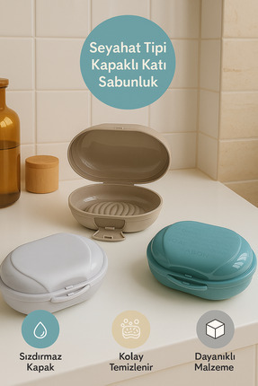 DİYA3 Kapaklı Katı Sabunluk 2 ADET Seyahat Tipi Katı Sabun Kutusu /BEJ/GRİ/MA...