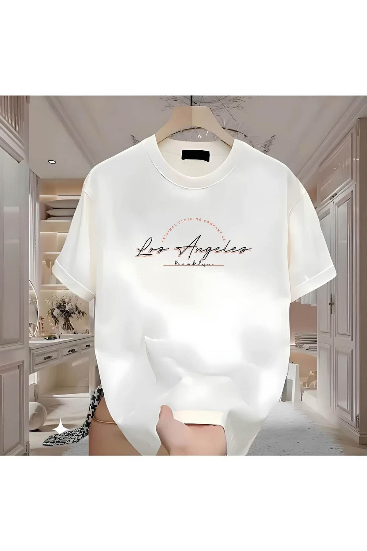 donamod Pamuklulu Relaxed Fit Los Angeles Brooklyn Linear Design T-Shirt Tshirt