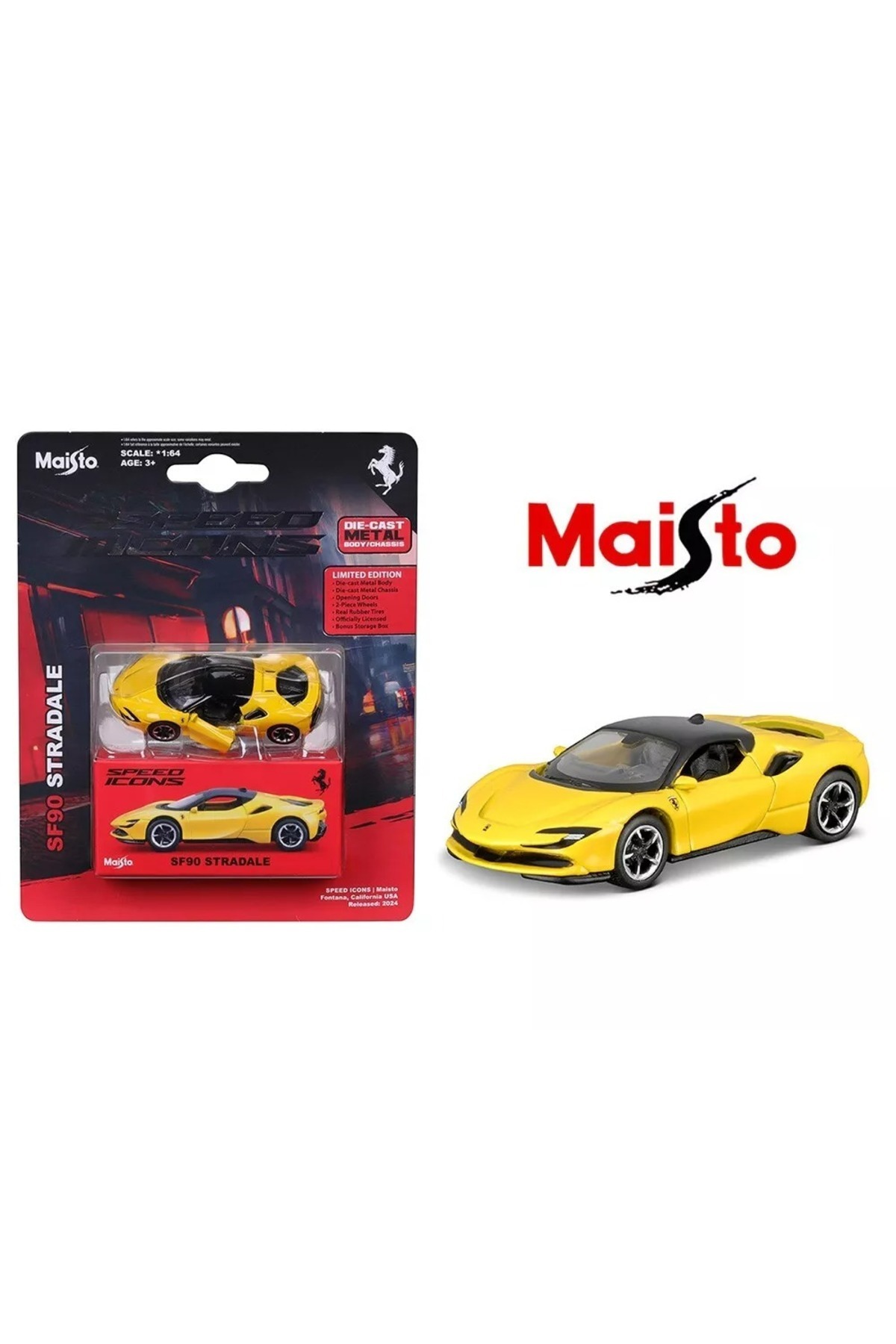 Maisto 1:64 Ferrari SF90 Stradale Speed Icons Sarı – Metal Gövdeli