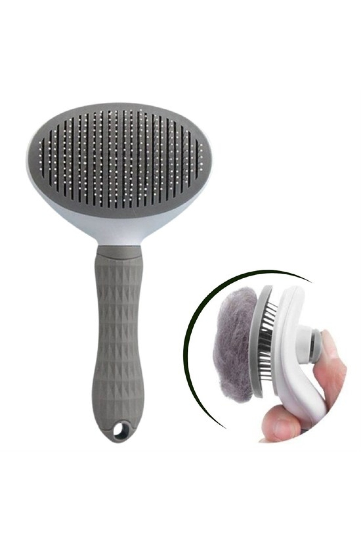 Go İthalat Kedi Köpek Tüy Toplayıcı Kendini Temizleyebilen Ergonomik Rahat Evcil Hayvan Tarağı Gri