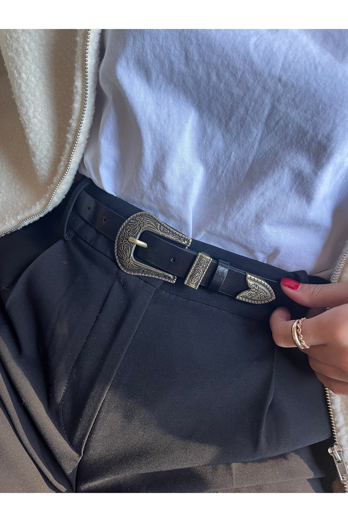 Edge Classic Pattern Women's Antique Gold Buckle Belt Jacket Belt Dress Belt Pants Belt