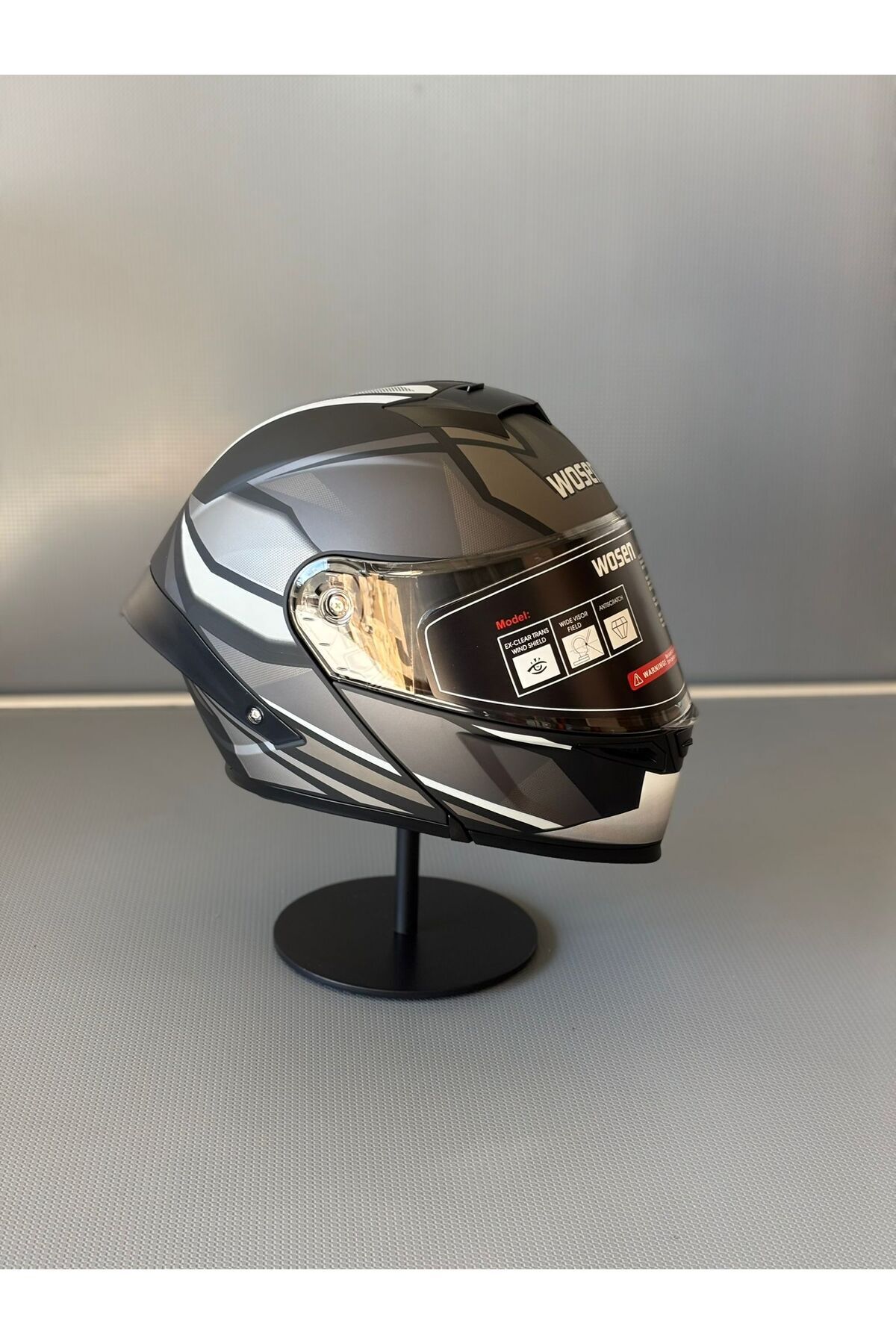 WOSEN Ws-202 Güneş Vizörlü Çene Açılır Kask MBLACK L1 (Şeffaf Vizörlü)