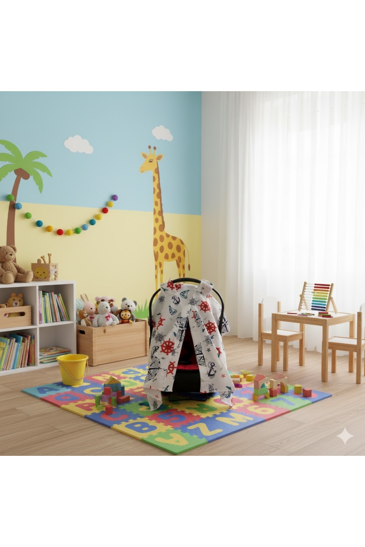 SerSev Denizci Temalı Bebek Puset Örtüsü Çapa & Dümen Desenli Çıt Çıtlı Puset Örtüsü fotoğrafı 3 (önizleme)