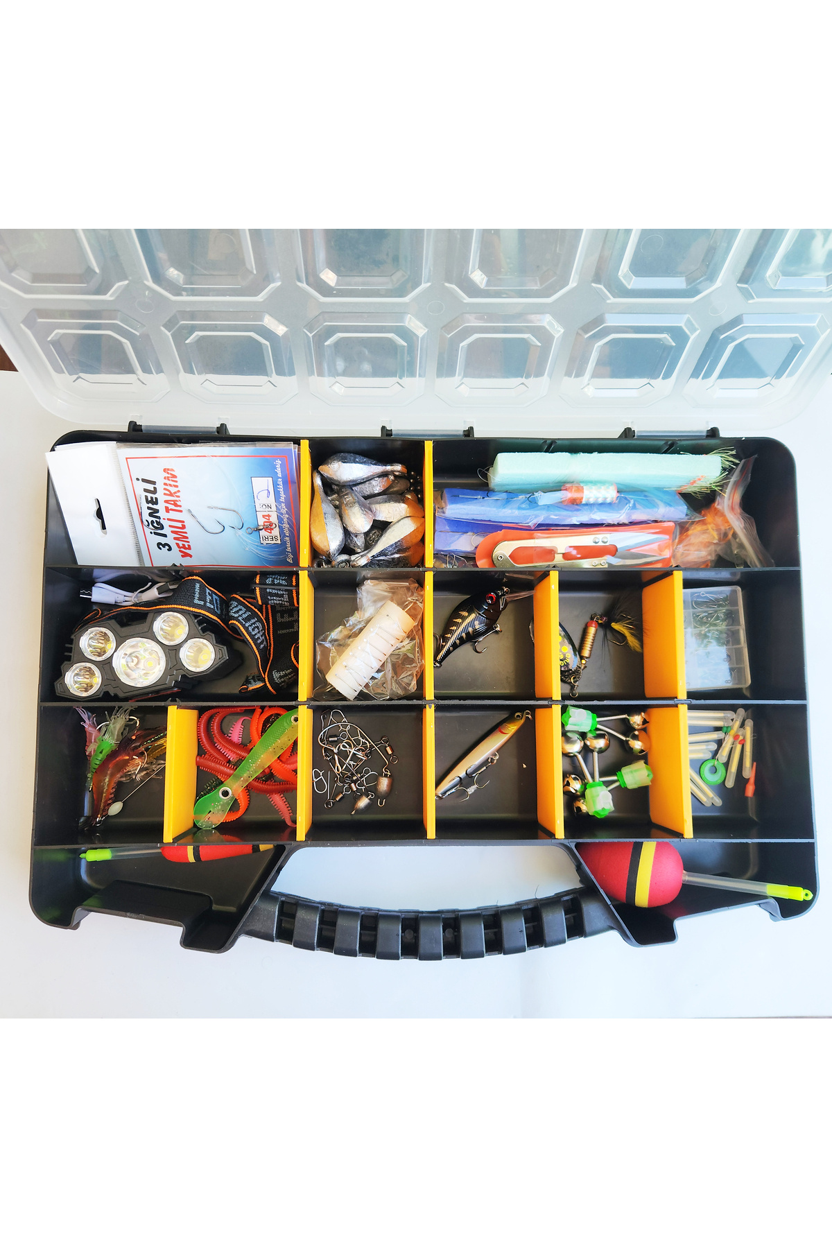 Megsaydin Balık Avcılık Seti + Kurşunlar + Yapay Yemler + İğneler + Çapariler + Şamandıralar + Kafa Lambası