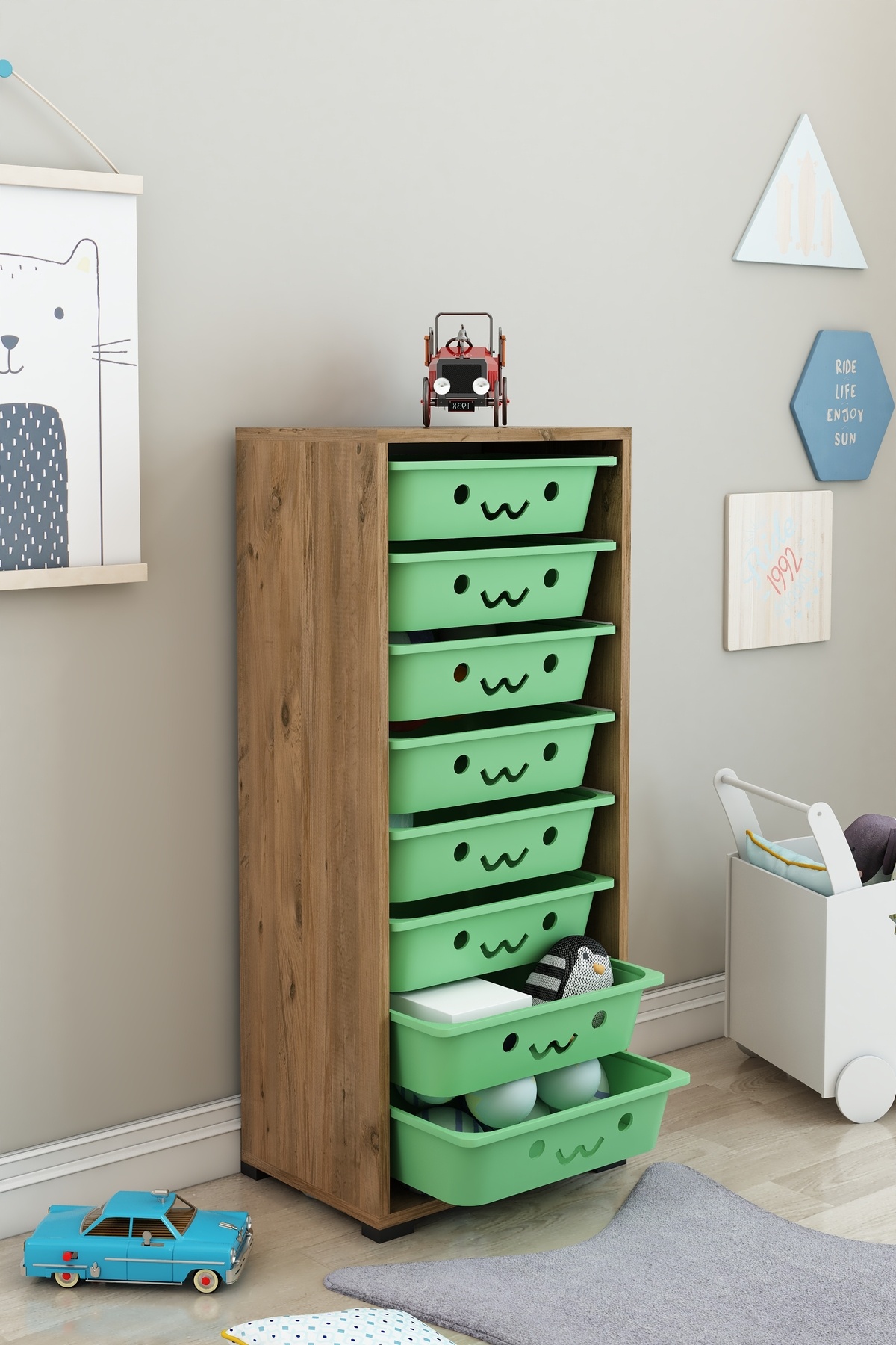 DEKOZUM KİDS 8 Sepetli Gülenyüzlü Oyuncak Dolabı Oyuncak Organizeri Oyuncak Box