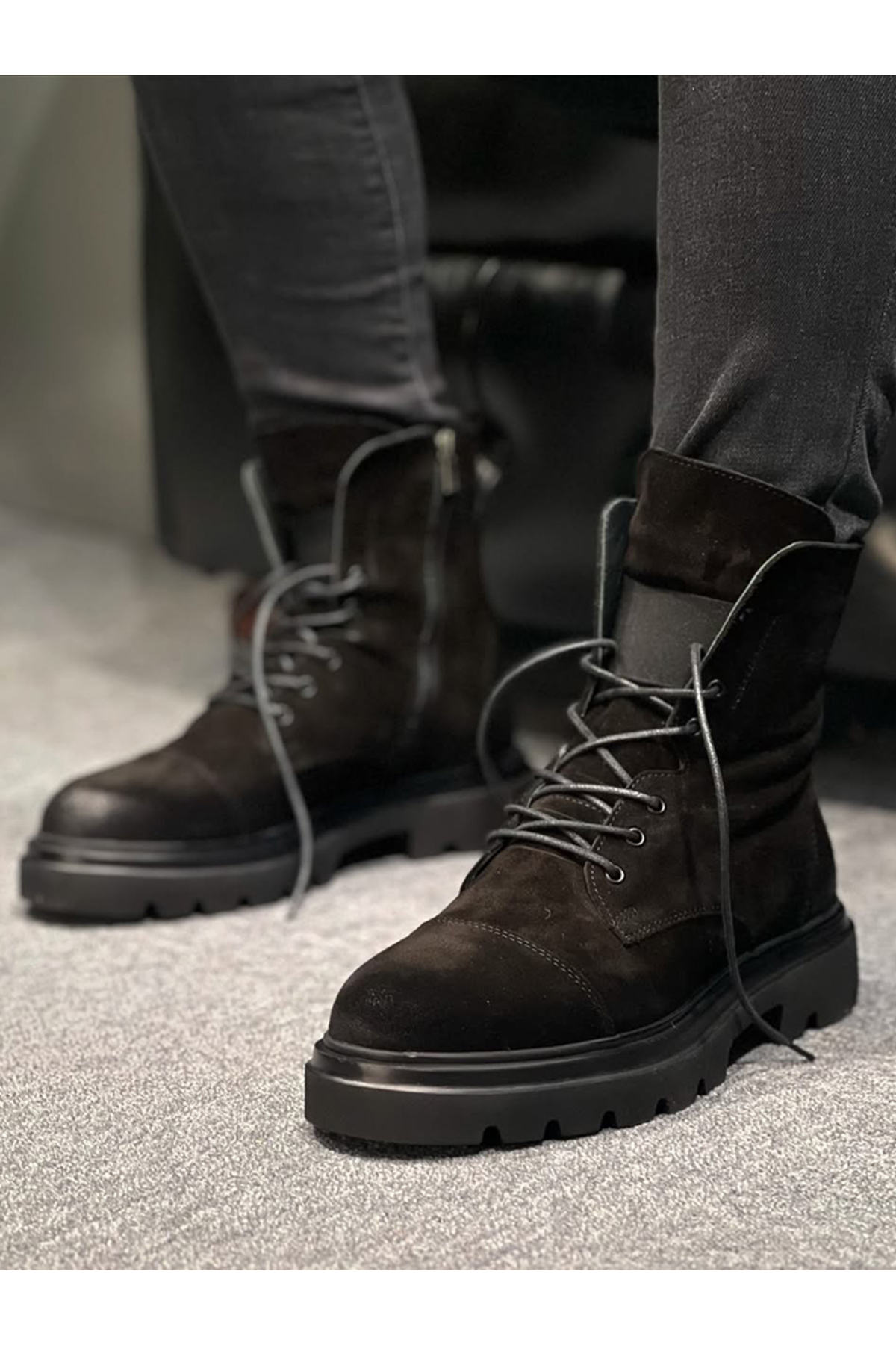 Avni Ceylan  Erkek Siyah Hakiki Deri Bağcıklı Postal Bot Kalın Taban & Kışlık Konfor - Görsel 3