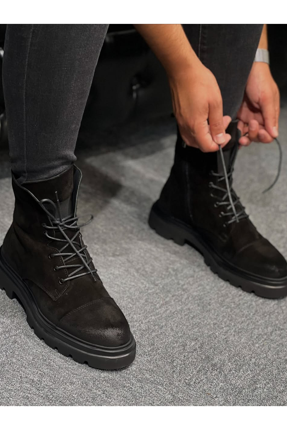 Avni Ceylan  Erkek Siyah Hakiki Deri Bağcıklı Postal Bot Kalın Taban & Kışlık Konfor - Görsel 2