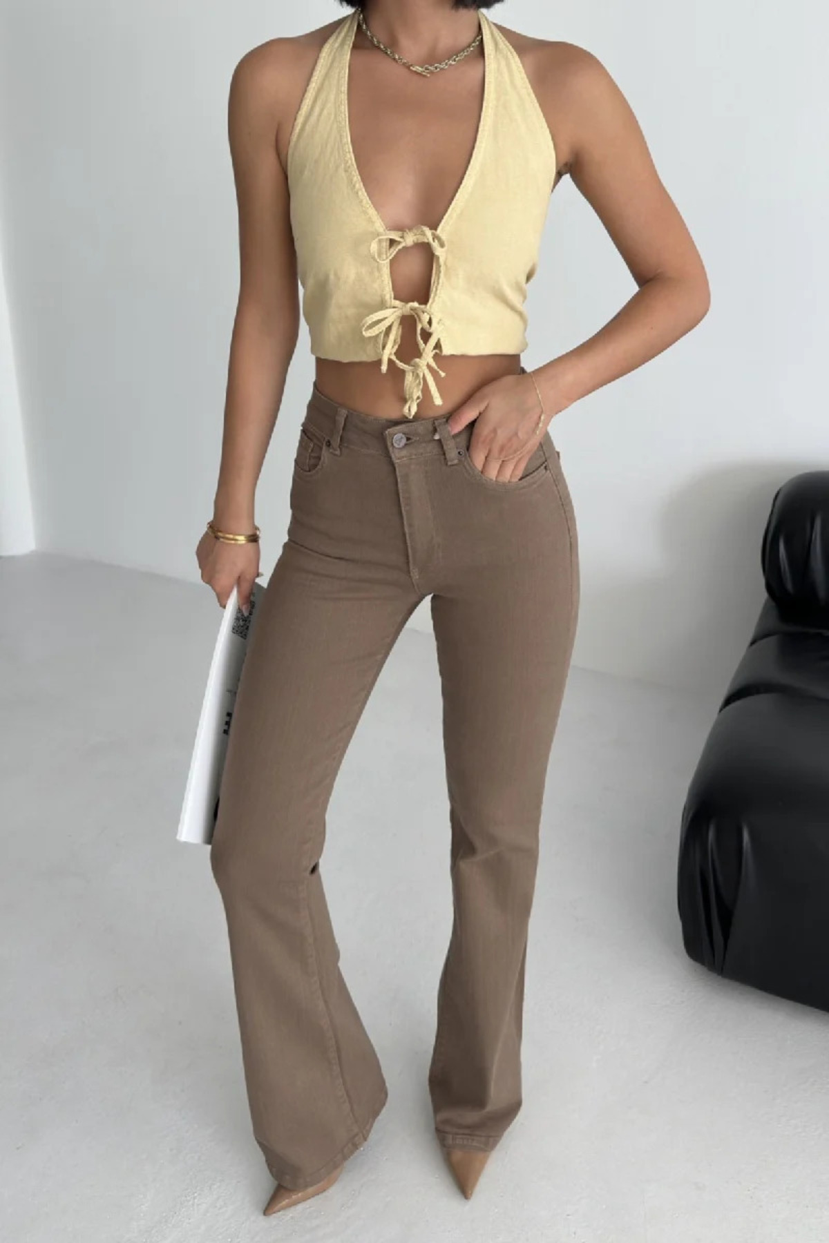 Coşkun GİYİM  Kadın İspanyol Paça Skinny Kot Pantolon TOPRAK 867-72 - Görsel 2