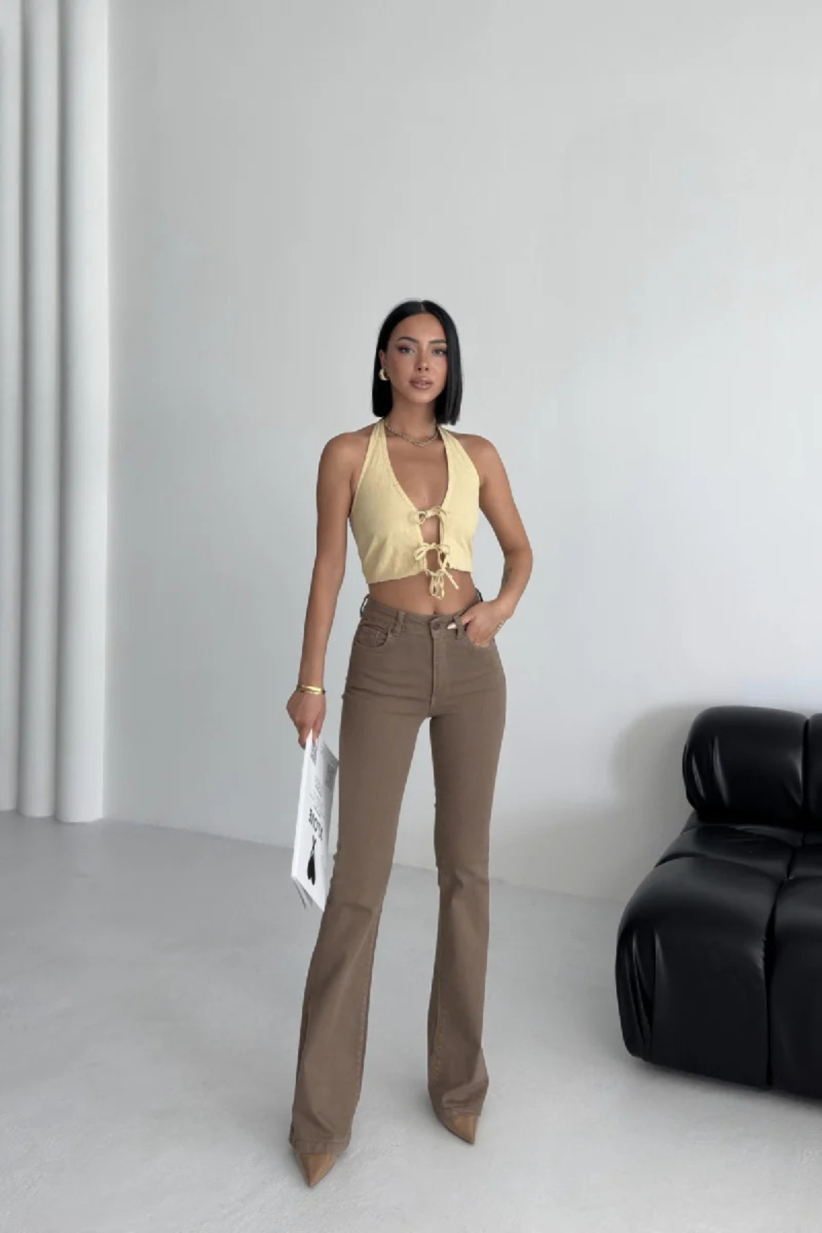 Coşkun GİYİM  Kadın İspanyol Paça Skinny Kot Pantolon TOPRAK 867-72 - Görsel 5