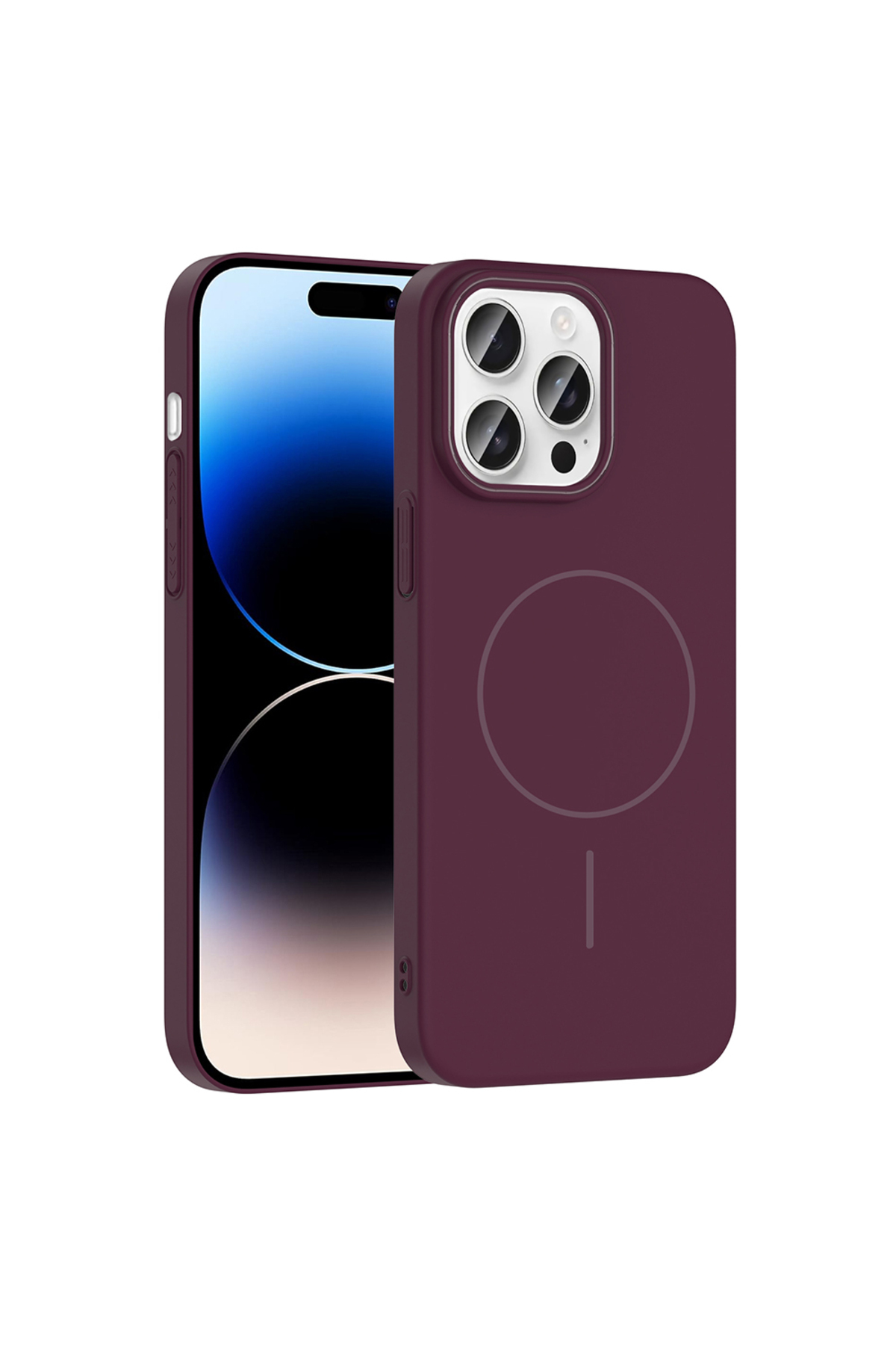 iPhone 14 Pro Max Kılıf Magsafe Şarj Özellikli ATA Ruby Silikon Kapak - Mürdüm