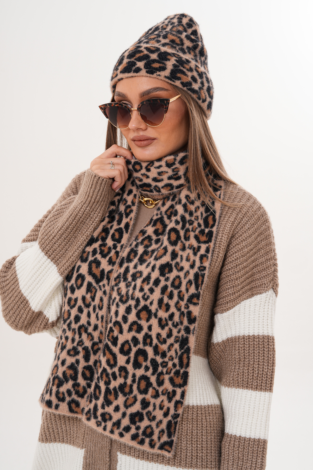 Ritagarcia Lüks Yumuşak Dokulu Leopar Atkı Bere Seti|Kaliteli Triko Kombin