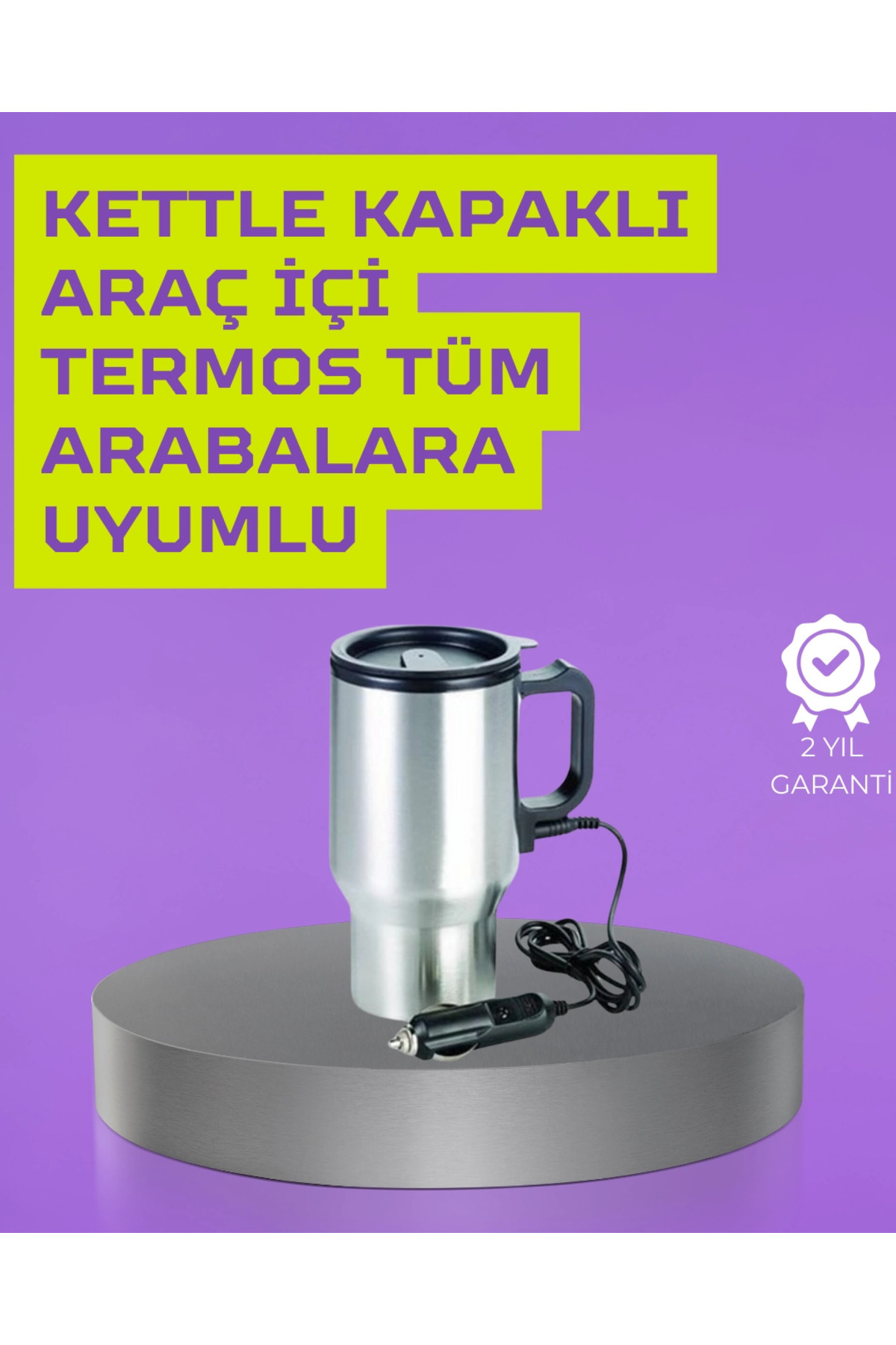 PAZAR DÜNYASI BFS Çelik Gövdeli Araç İçi Isıtıcı Termos Bardak 450 ml Kapasiteli