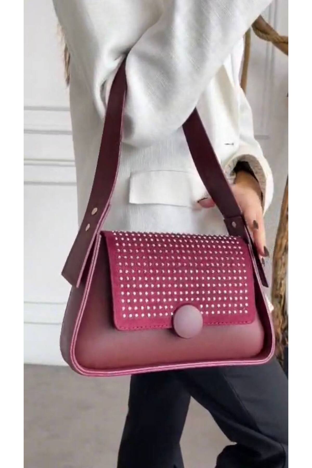 Bordo BERRY Kadın Taş Detalı El Ve Omuz Çantası