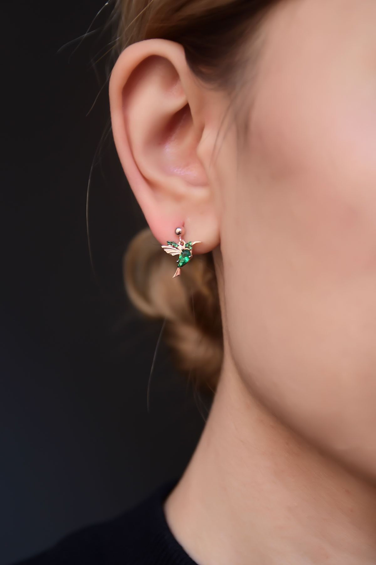 Flamingo 925 Ayar Gümüş Rose Kaplama Sevgi Kuşu Çivili Küpe Tekli