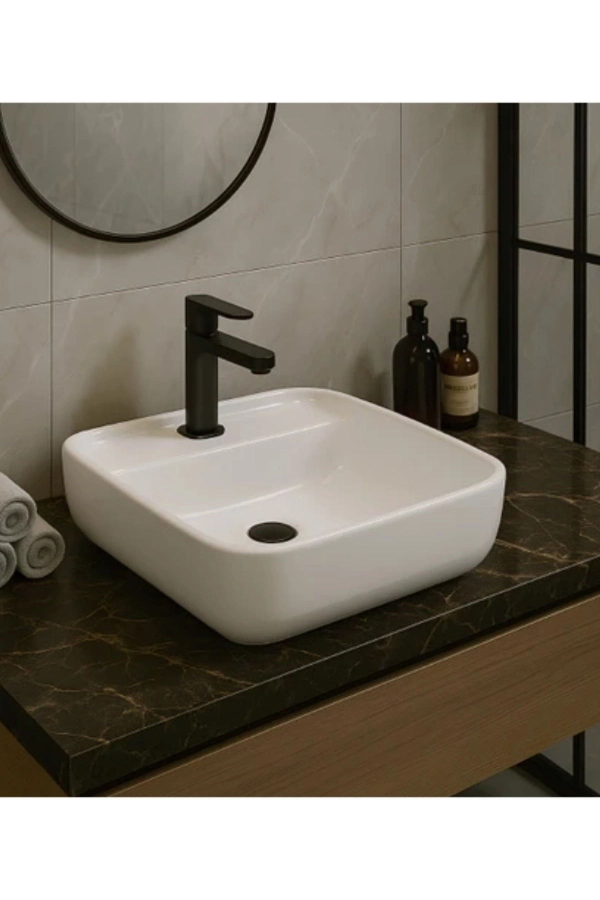 Fualora Seramik Çanak Lavabo Batarya Delikli 40*40 cm