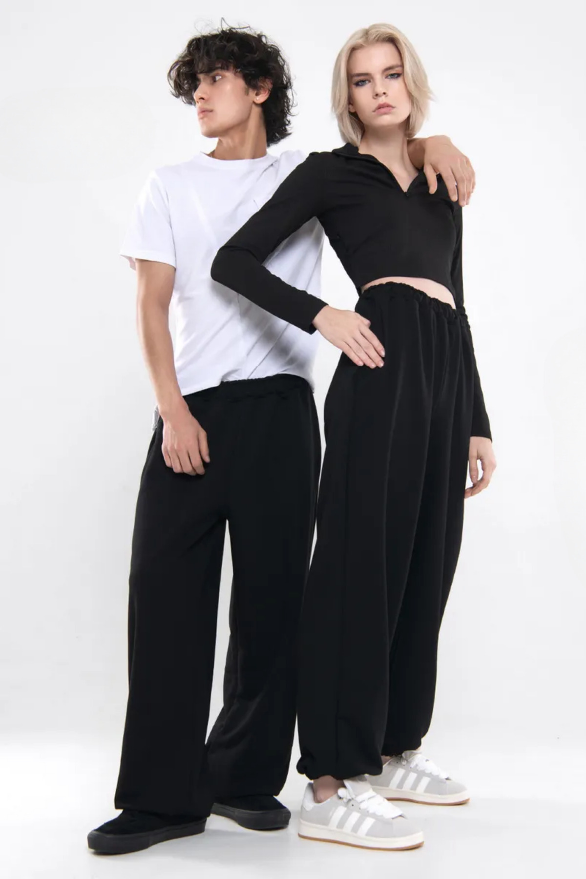 vladivosto  Boru Paça Rahat Kalıp Düz Renk Paça Detaylı Baggy Eşofman Altı Kışlık Kalın Büyük Beden Siyah Gri - Görsel 5