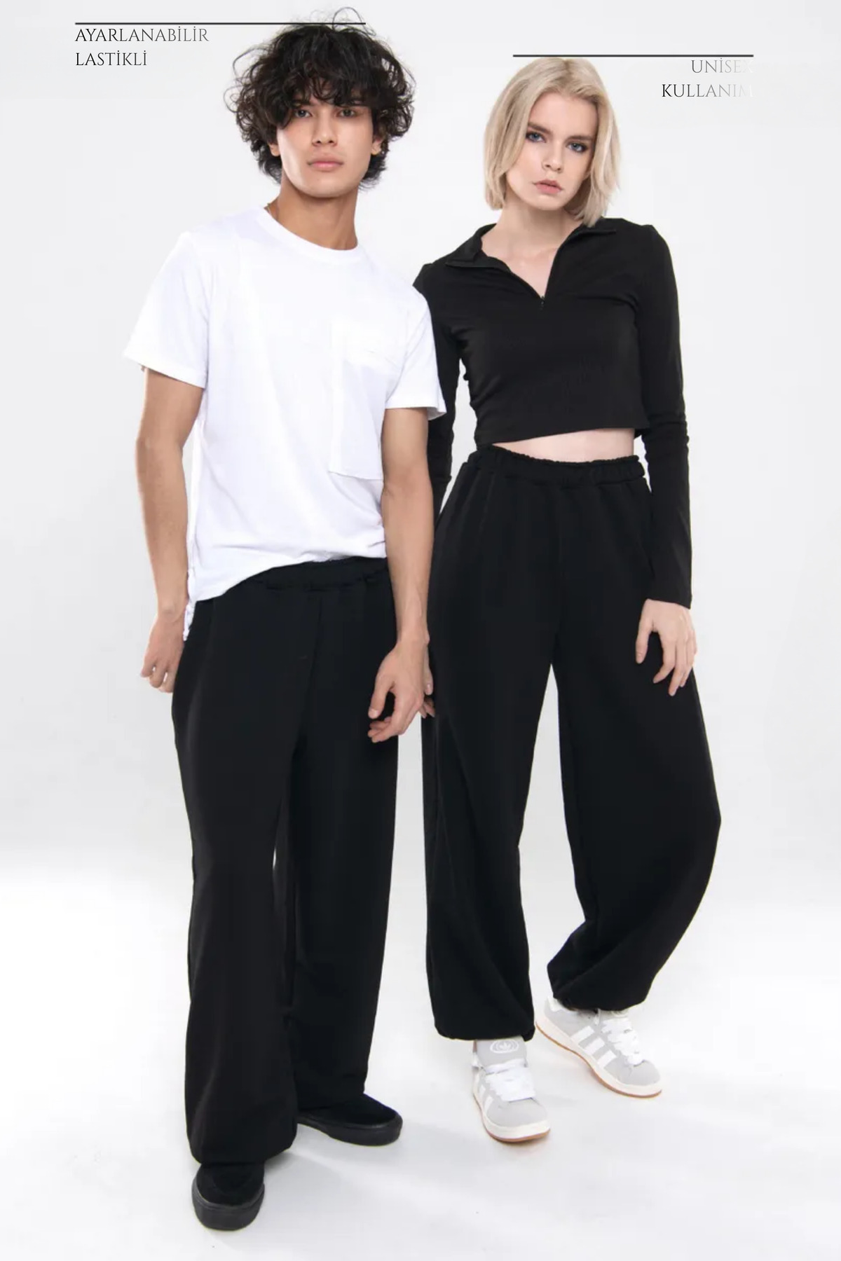 vladivosto  Boru Paça Rahat Kalıp Düz Renk Paça Detaylı Baggy Eşofman Altı Kışlık Kalın Büyük Beden Siyah Gri - Görsel 6