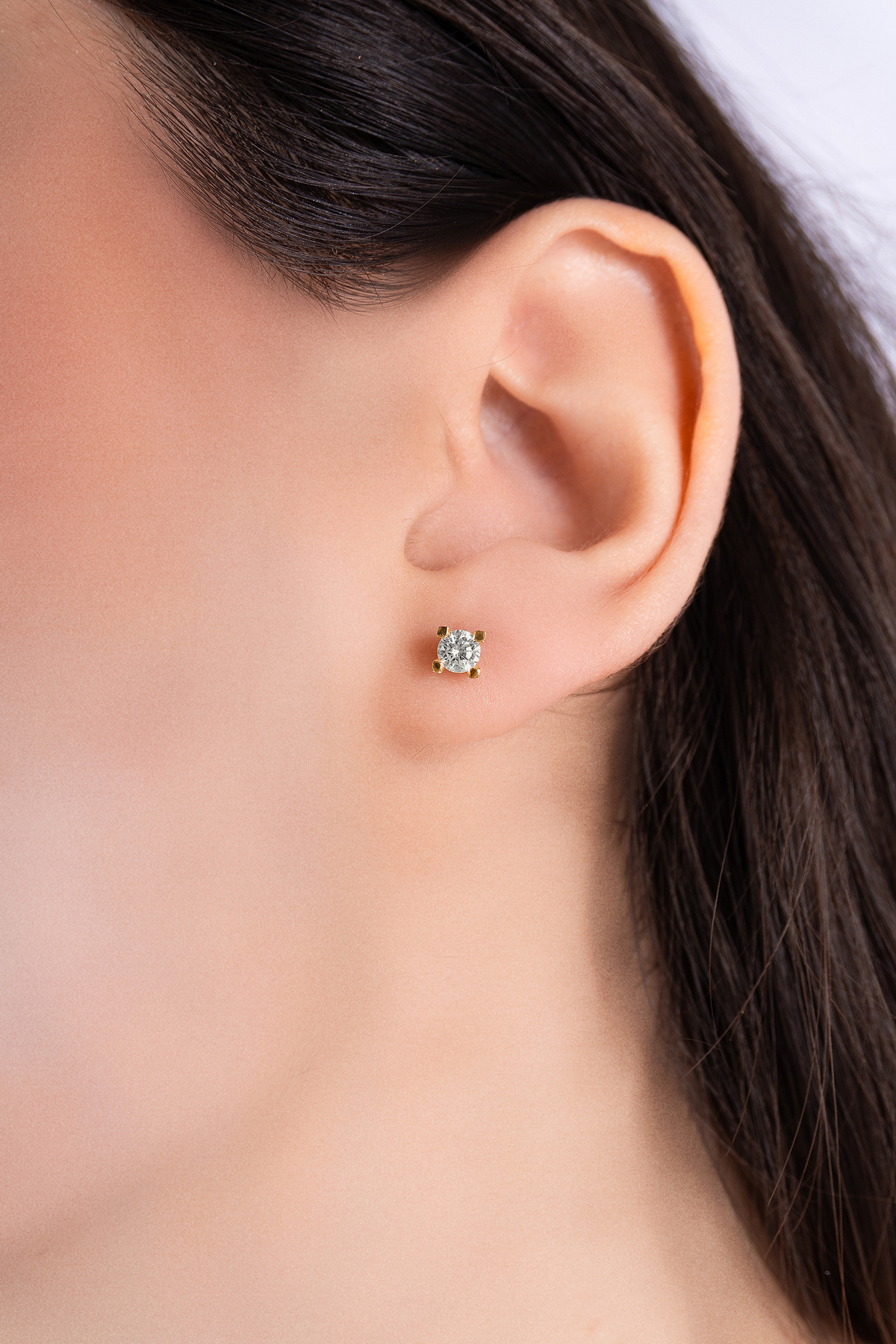 Cemre Gold 14 Ayar Altın Tektaş Pırlanta Montürü Küpe