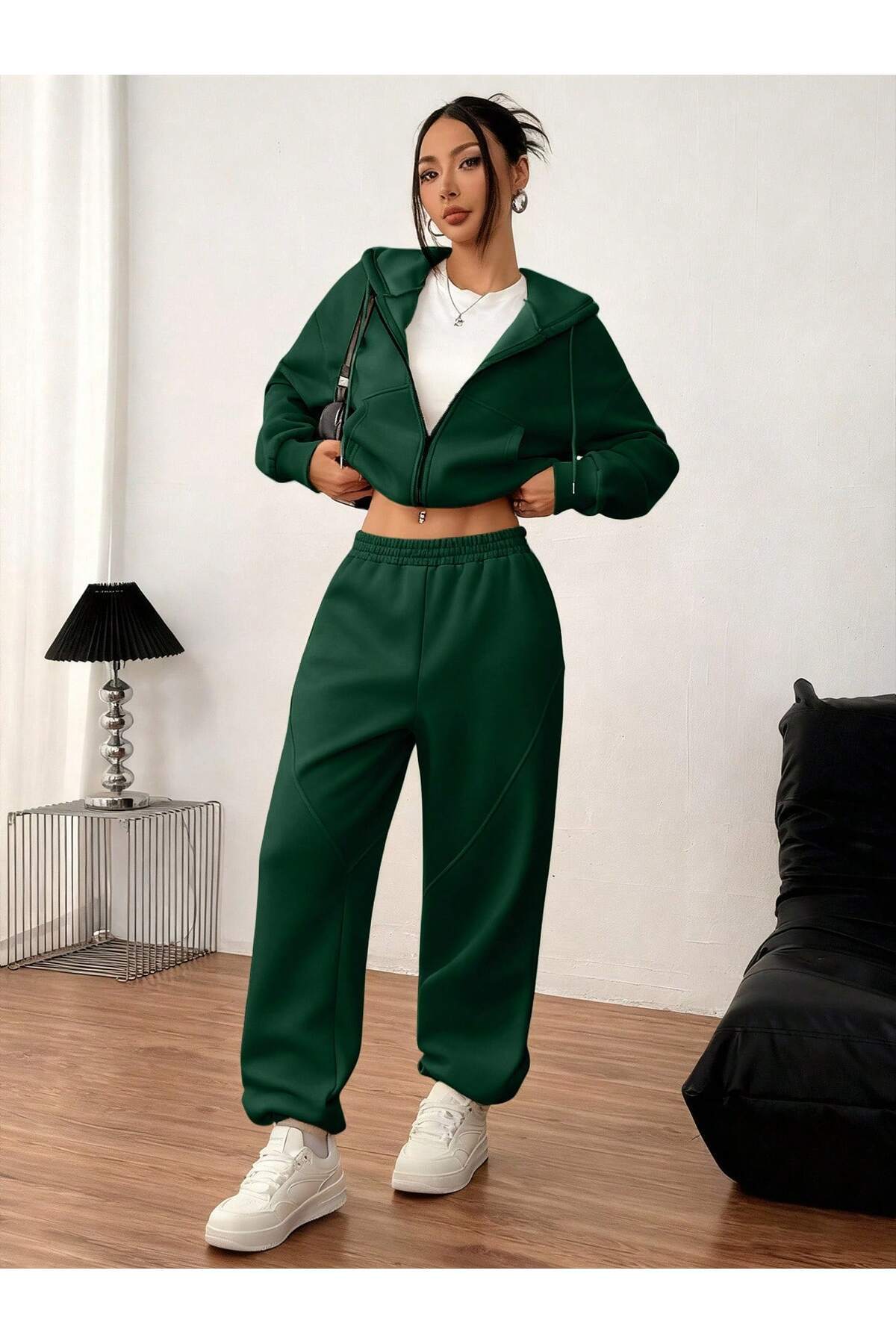 rocassi Kadın Kapuşonlu Fermuarlı Bol EŞOFMAN Takımı