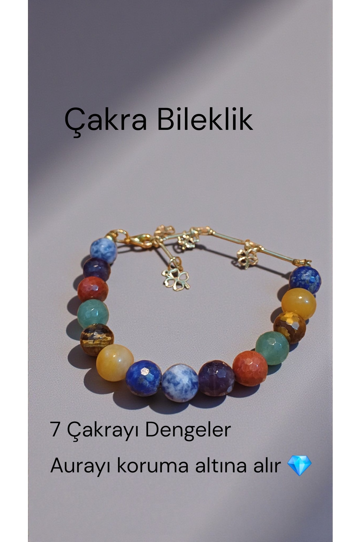 arzela Doğal Taş 7 Çakra Bilekliği Faset Kesim 8mm Koruma Bilekliği