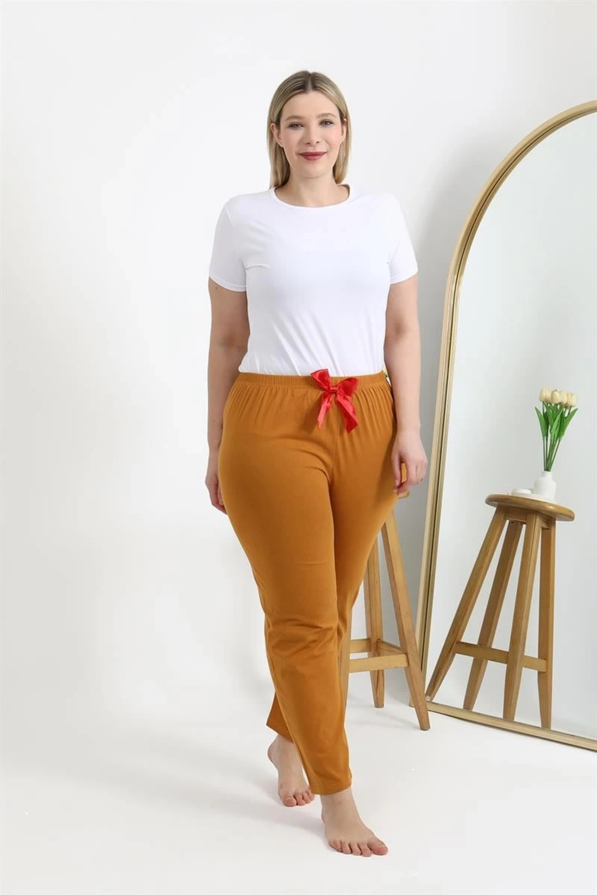 mtm My The Mall Kadın Pamuklu Büyük Beden Alt Pijama Hardal