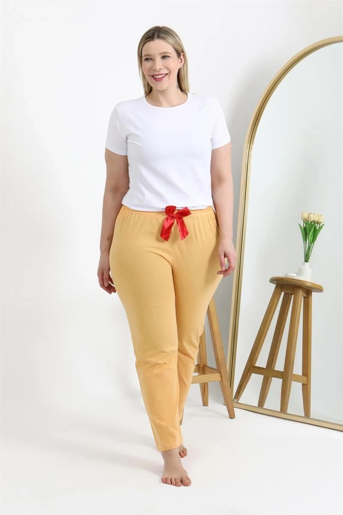 mtm My The Mall Kadın Pamuklu Büyük Beden Alt Pijama Sarı