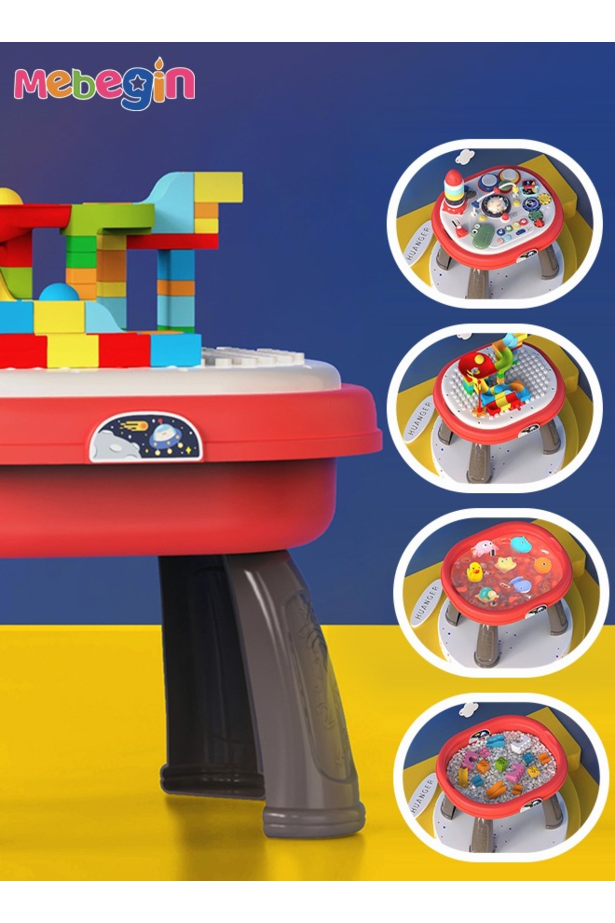 میز فعالیت کودکانه، اسباب‌بازی چندکاره ۵ در ۱، ست میز بلوک‌های بزرگ با ۹۰ قطعه