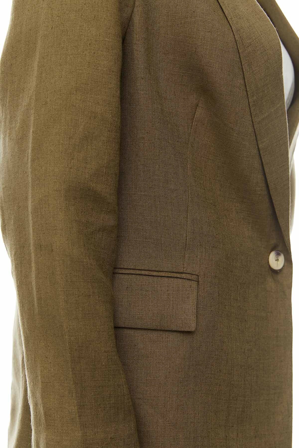 PAULMARK  Kadın Tek Düğmeli Keten Ceket - Görsel 7