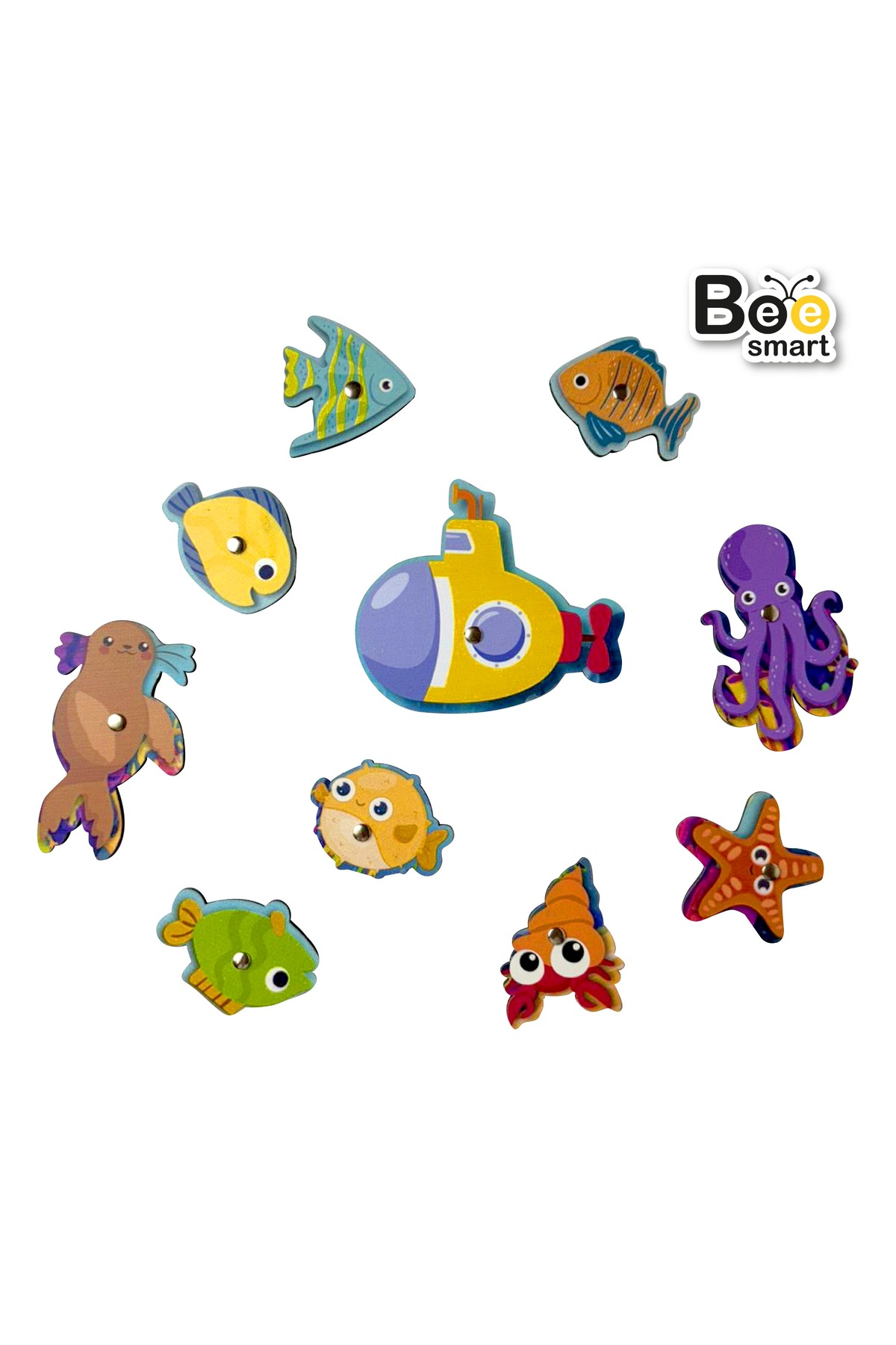 بازی فکری ماهیگیری سرگرمکننده، اسباببازی چوبی مونتهسوری برای کودکان ۱ سال به بالا