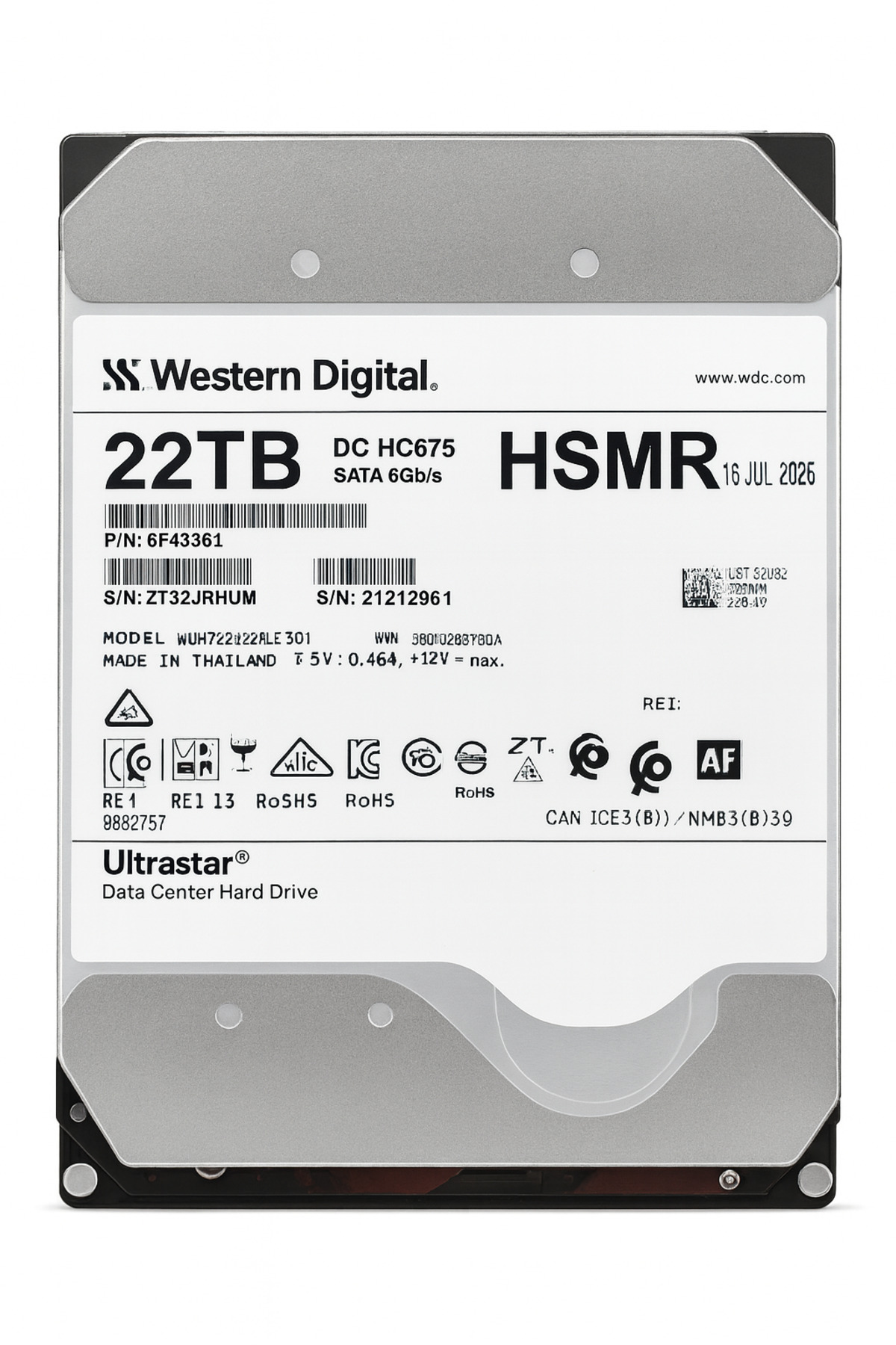 WD WESTERN DİGİTAL Ultrastar DC HC675 22TB 7200rpm 256MB 6G Sata 3.5" Harddisk 0F48261 WXH722422ALE601