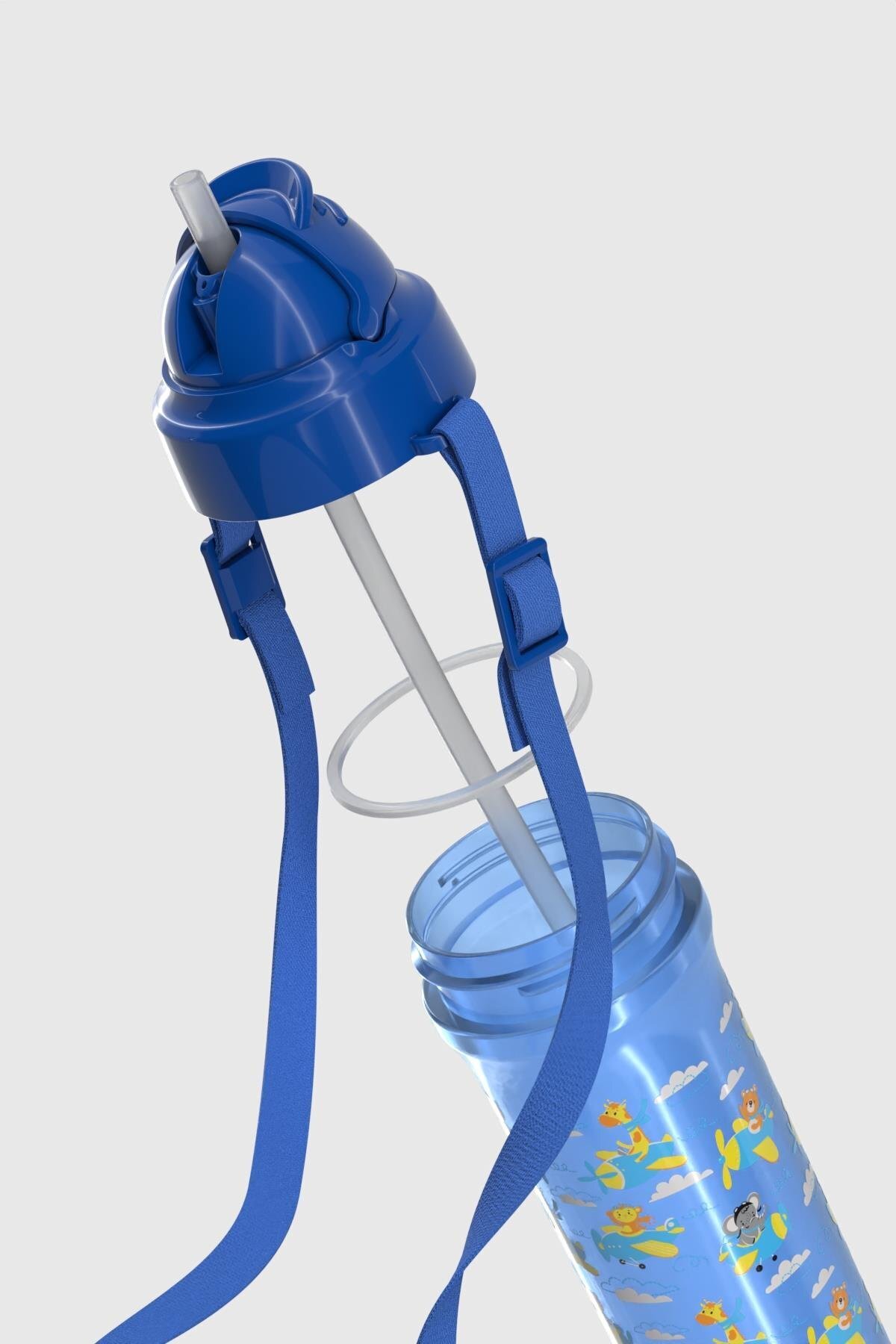 Renga Migo Ayıcık Desenli 300 ml Askılı Pipetli PP Bebek Suluk 912013 Mavi fotoğrafı 4 (önizleme)