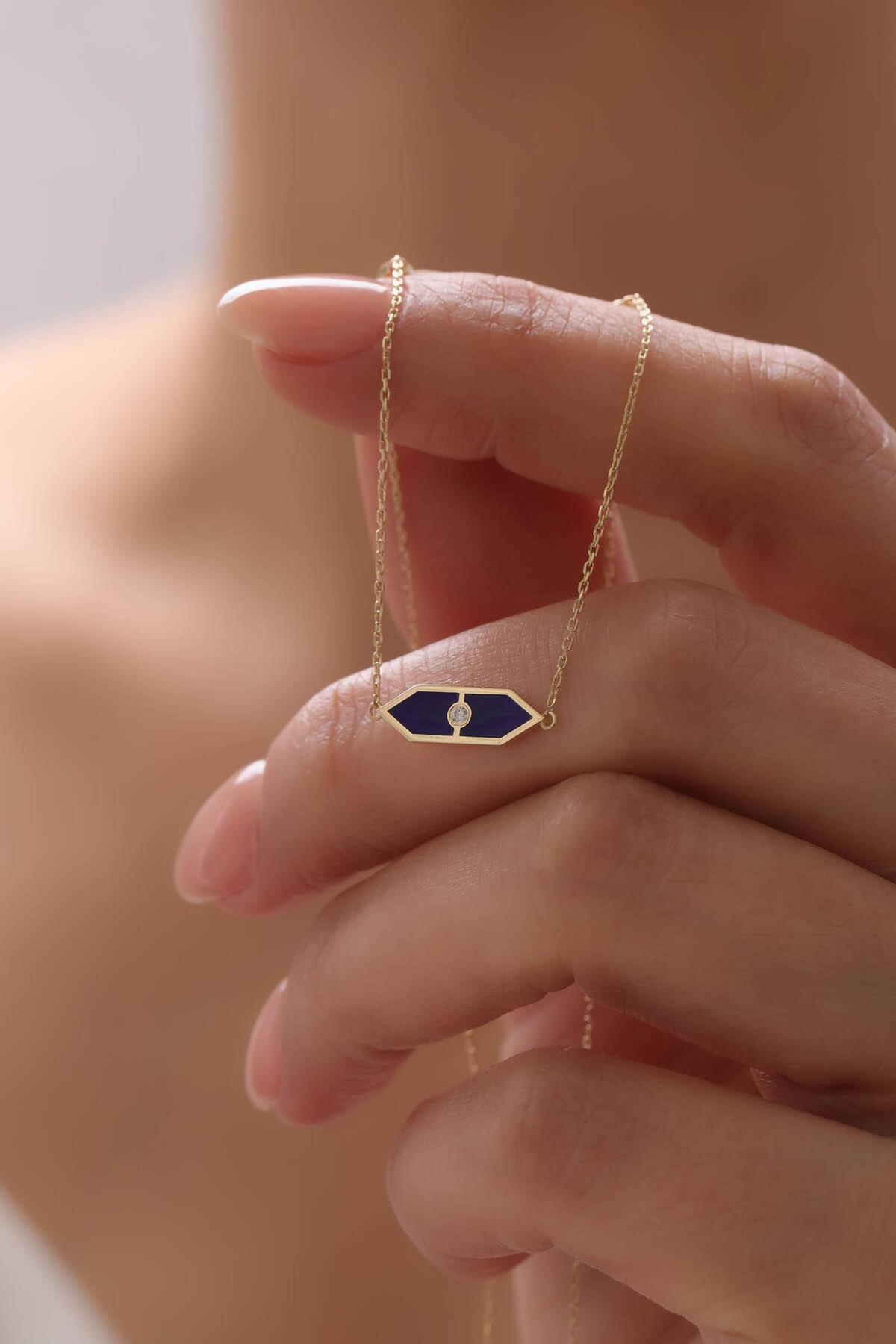 Tufanlar Kuyumculuk 14 Ayar Lacivert Mineli Altın Kolye