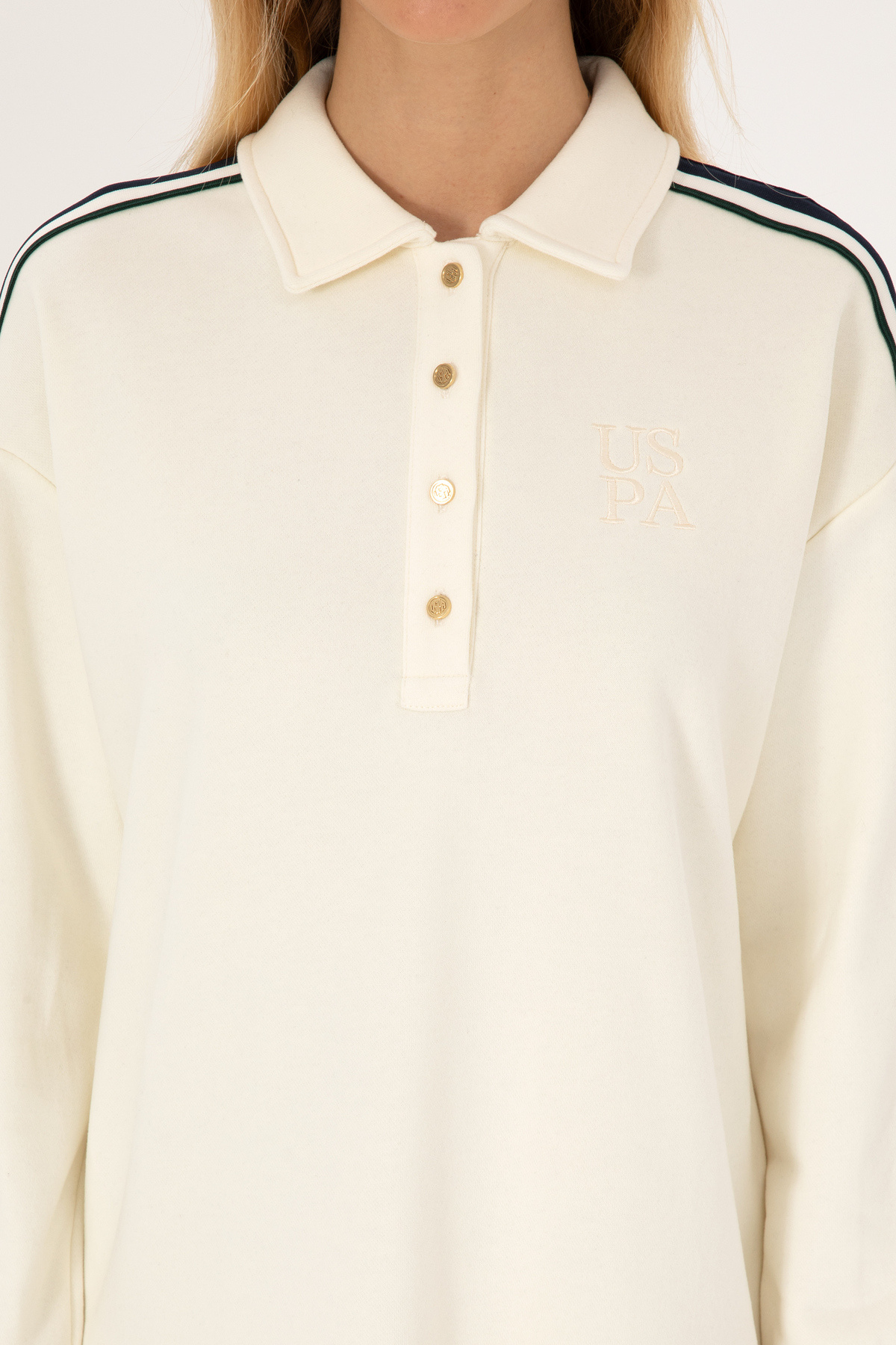 U.S. Polo Assn.  Kadın Krem Polo Yaka Mini Boy Örme Elbise 50313934-VR256 - Görsel 5