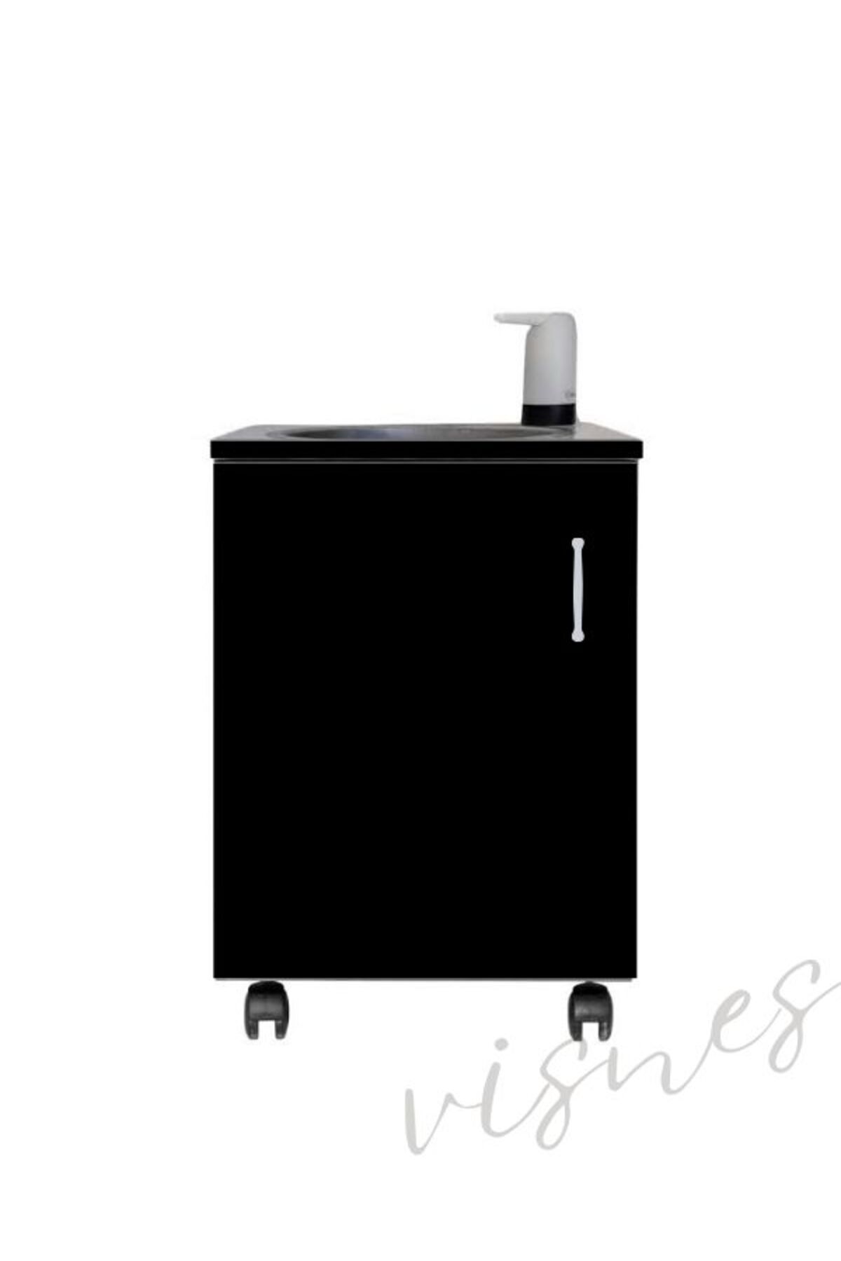 VISNES Mobil Seyyar Lavabo Ünitesi Fizyoterapist Yeni Yönetmeliğe Uygun Şarjlı Model Siyah