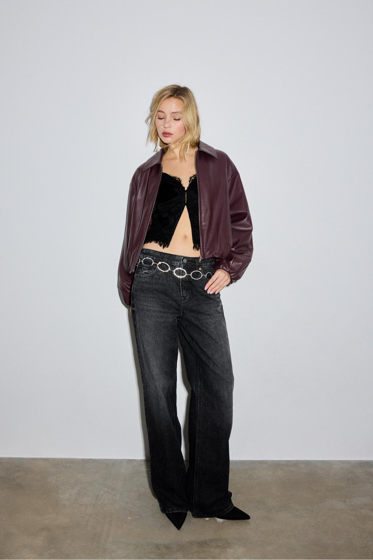 Stradivarius  Suni deri şişme bomber ceket - Görsel 2