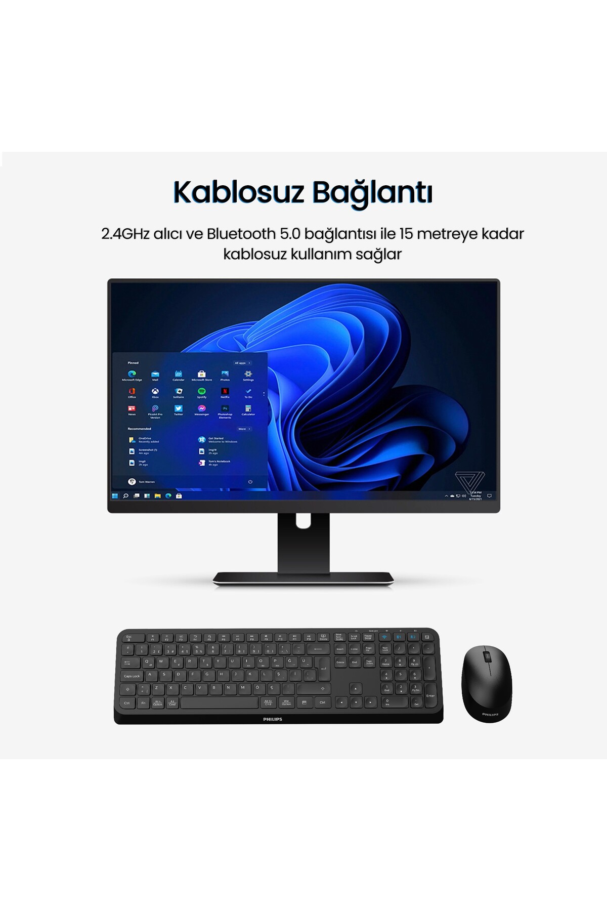 Philips SPT6407 Bluetooth 5.0 ve 2.4GHz Kablosuz Sessiz Türkçe Q