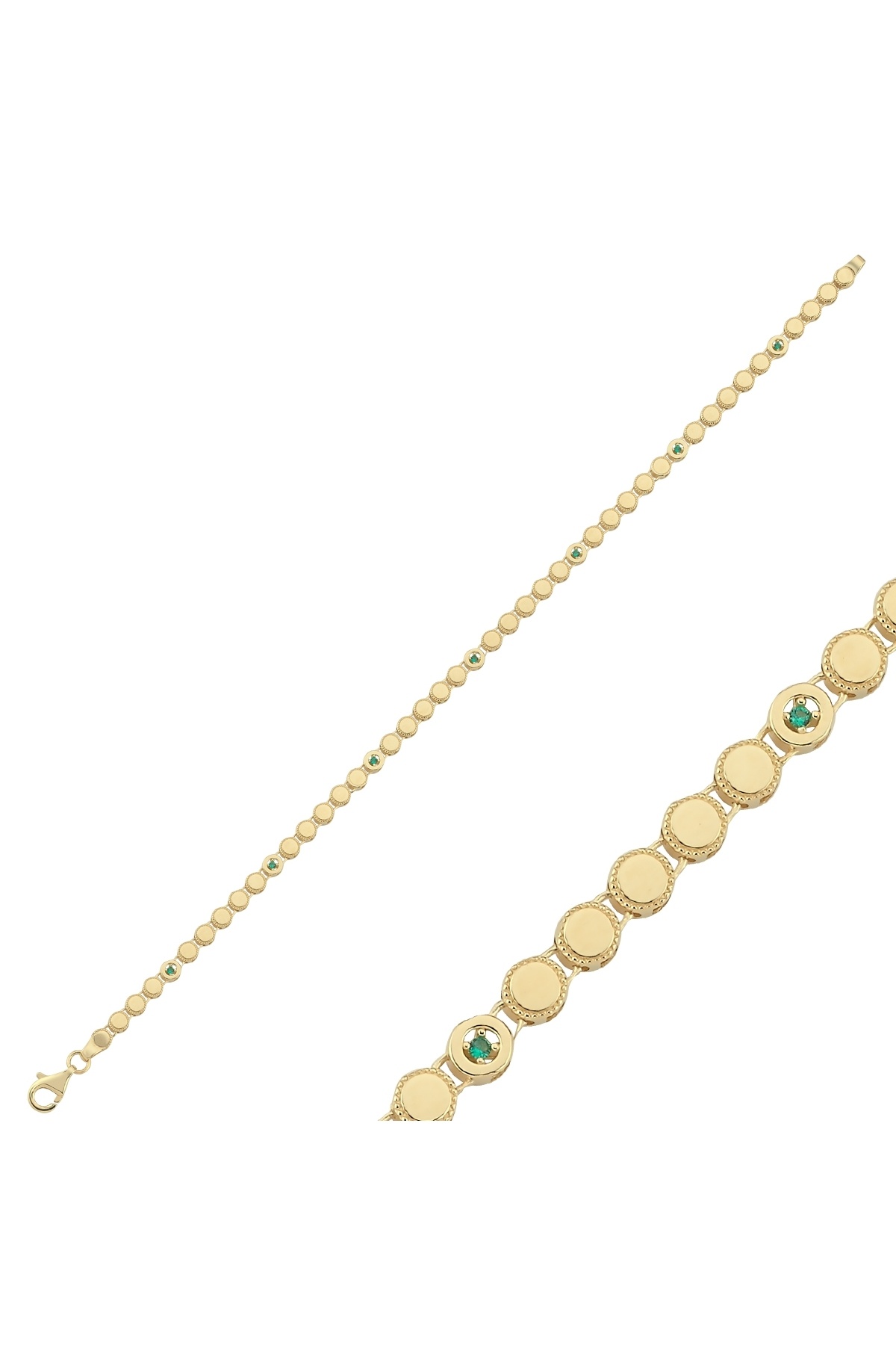 Aypa Mücevher 14 Ayar Yeşil Taşlı Pullu Bileklik