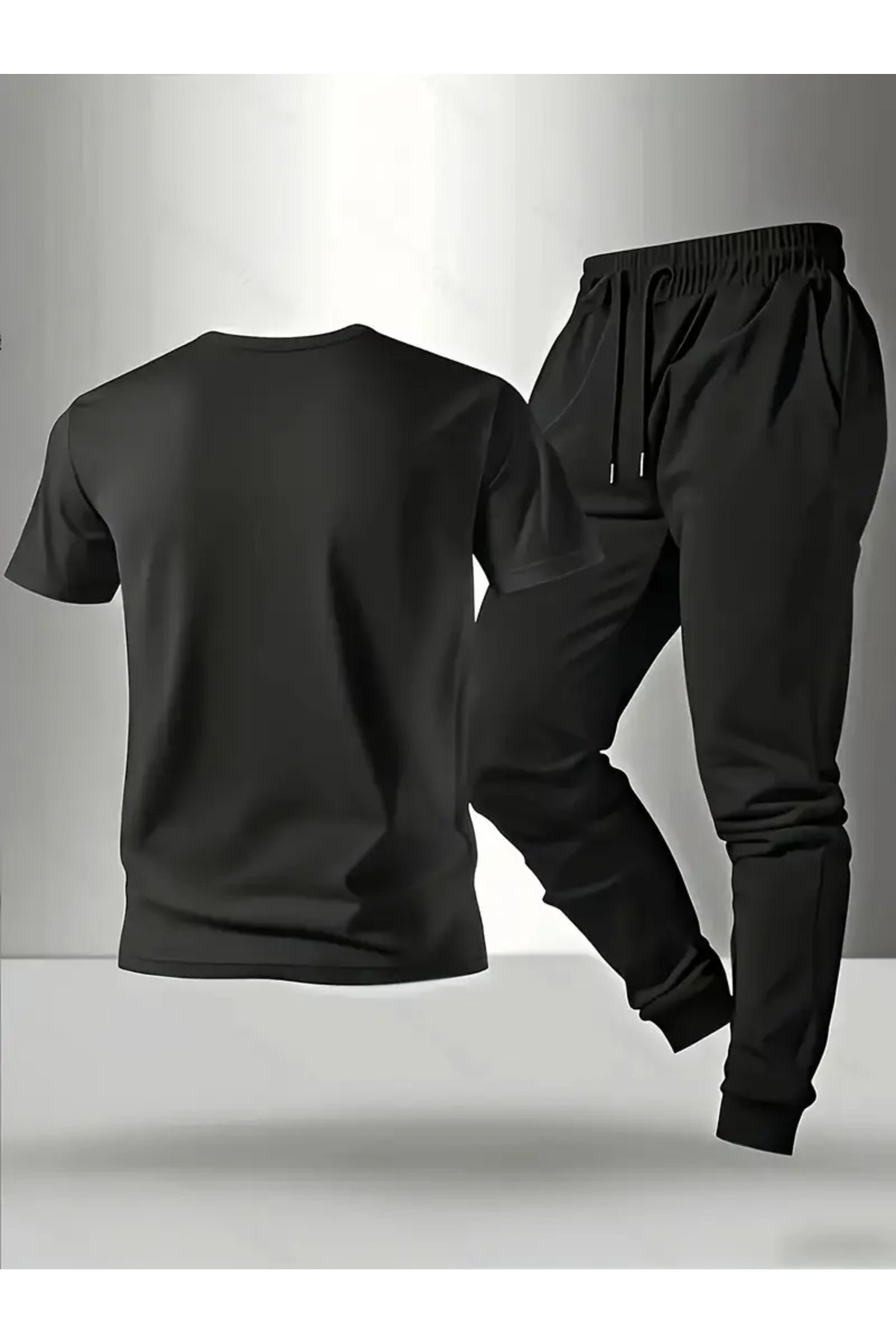 Modern Oversize Paris Yazılı Ve Baskılı Spor Özel Tasarım Kısa Kollu Eşofman Takımı — مشکی et0030914