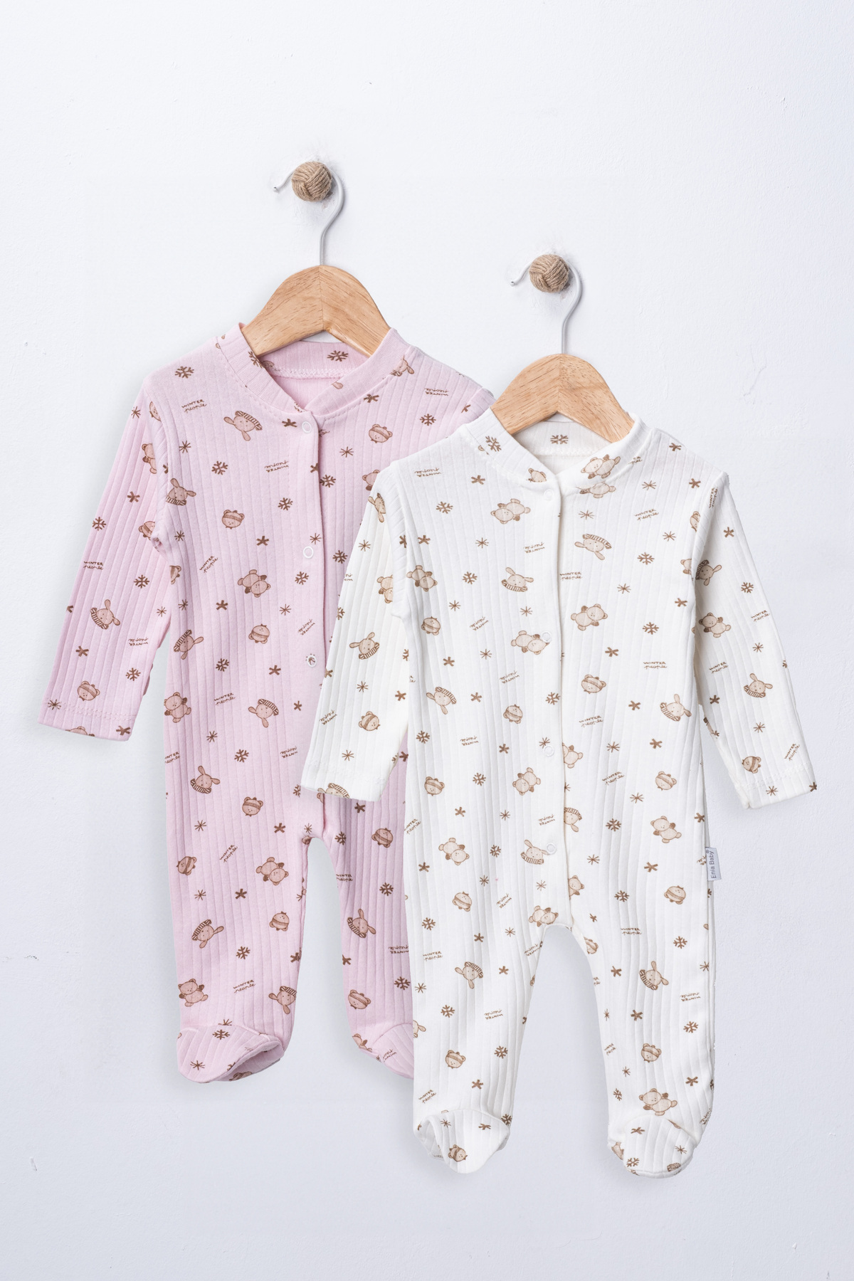 DEFNE LİNA BABY Kız Bebek 2 Adet %100 Pamuklu Patikli Tulum Seti fotoğrafı 2 (önizleme)