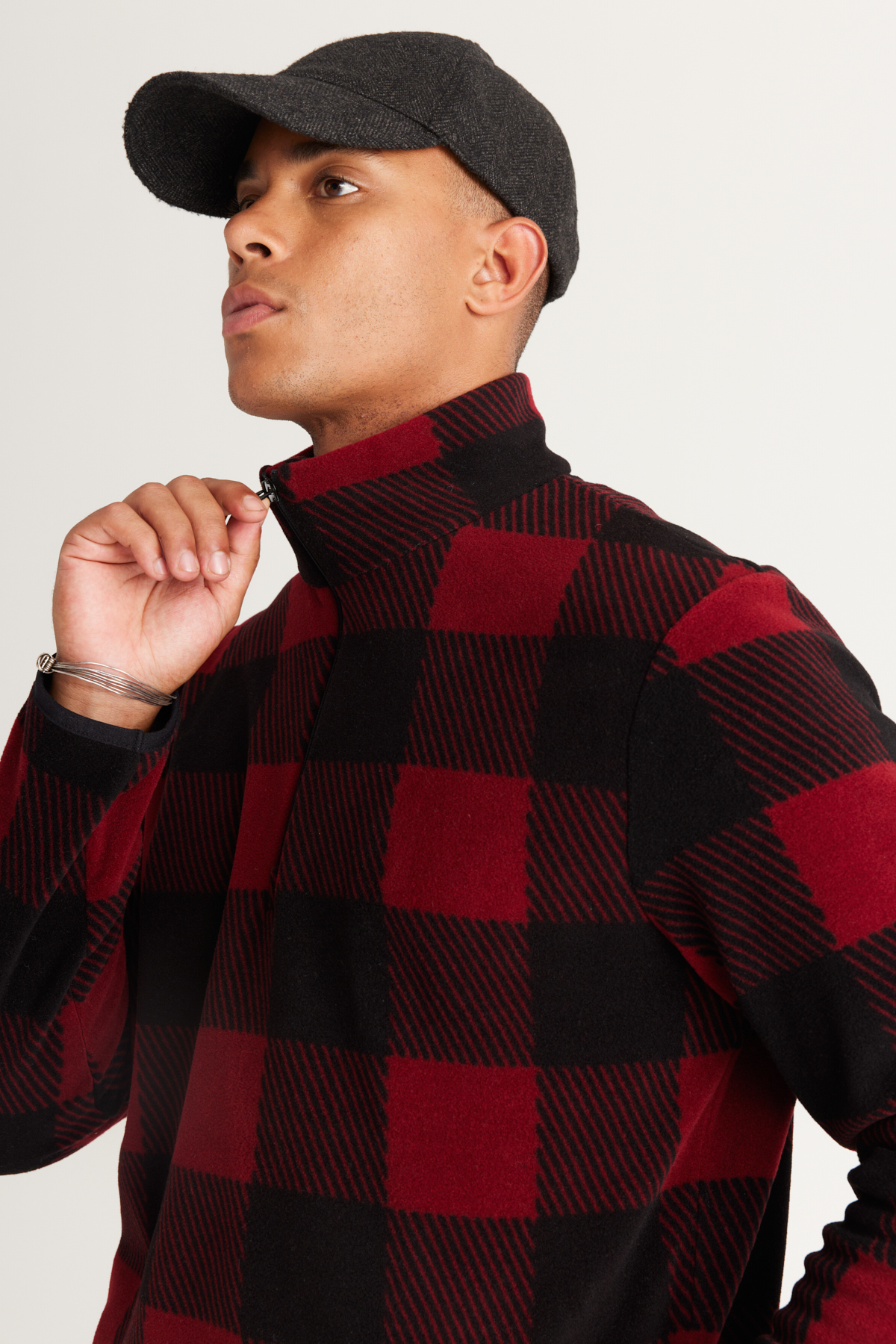 AC&Co / Altınyıldız Classics Bordo-siyah Standart Fit Normal Kesim Dik Bato Yaka Polar Sweatshirt görsel 6