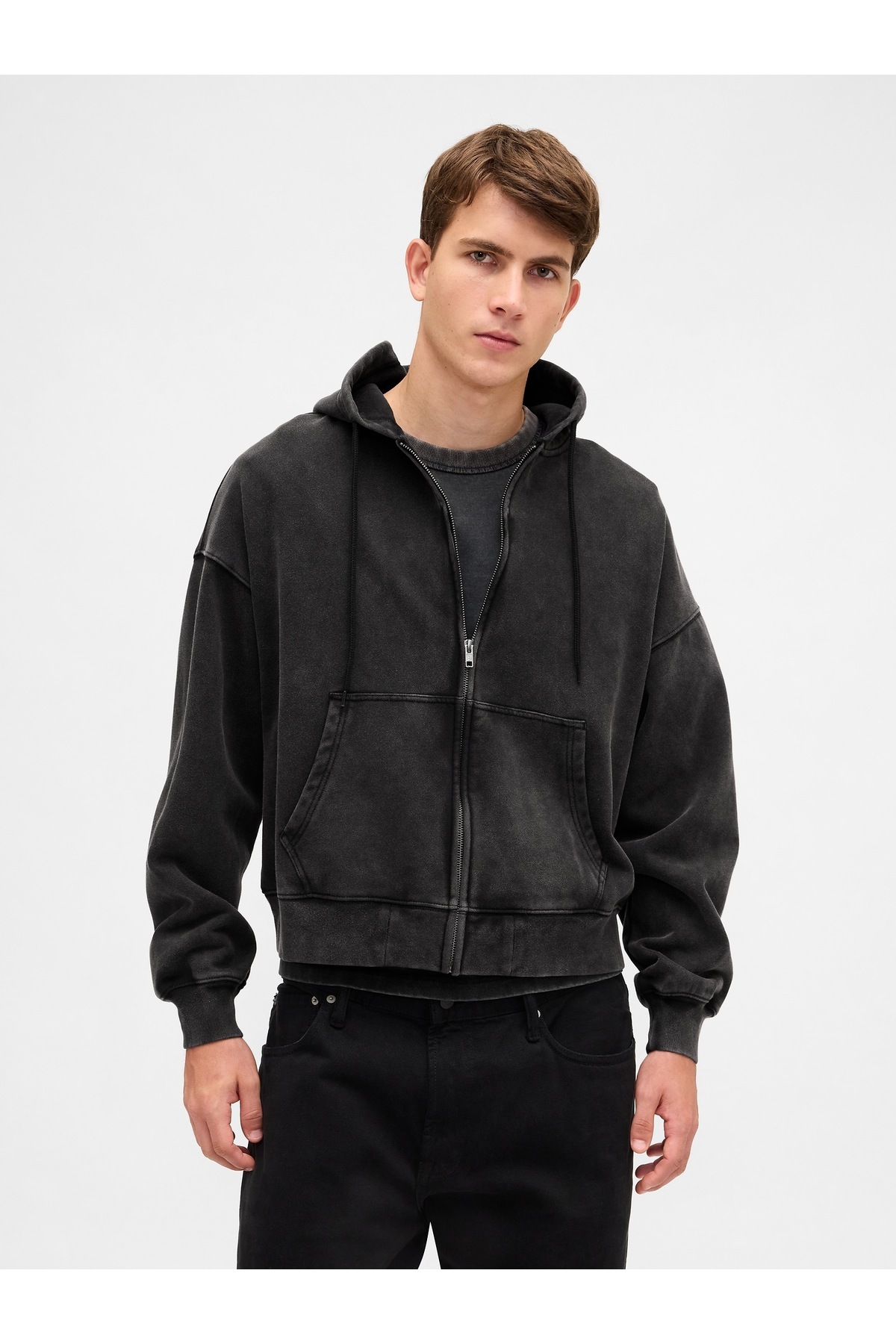 گپ سویشرت مردانه مشکی سنگین سایز بزرگ زیپ‌دار