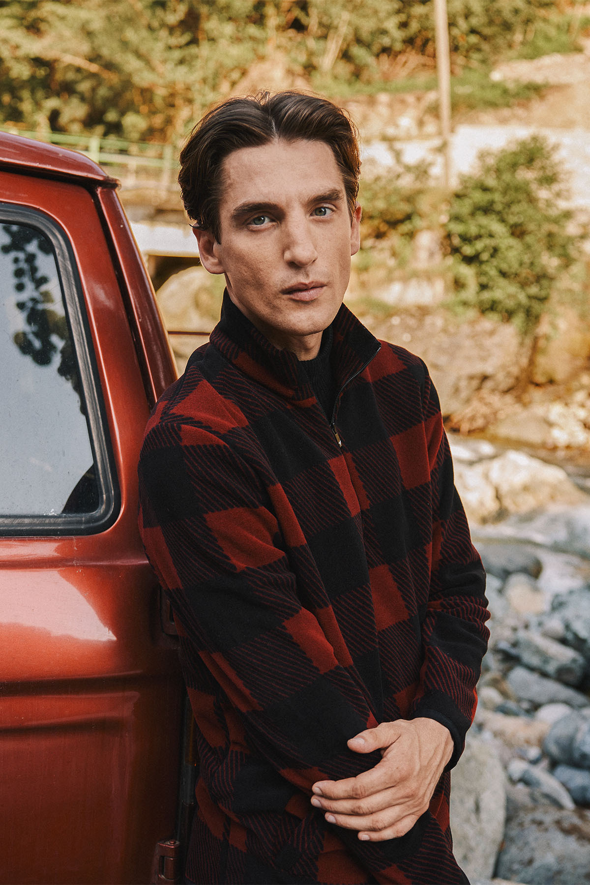 AC&Co / Altınyıldız Classics Bordo-siyah Standart Fit Normal Kesim Dik Bato Yaka Polar Sweatshirt