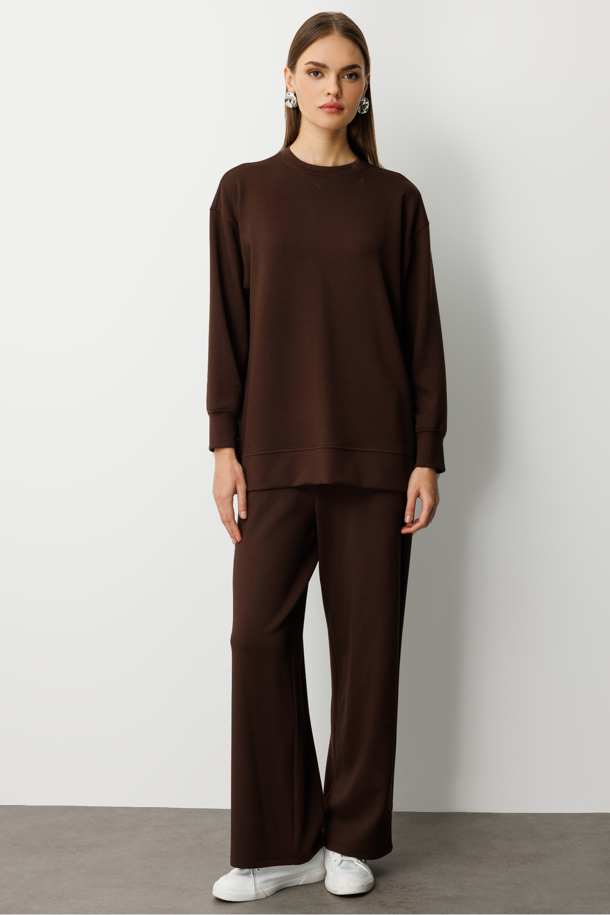 Soft Textured Brown Sports Tunic with Snap Fastener