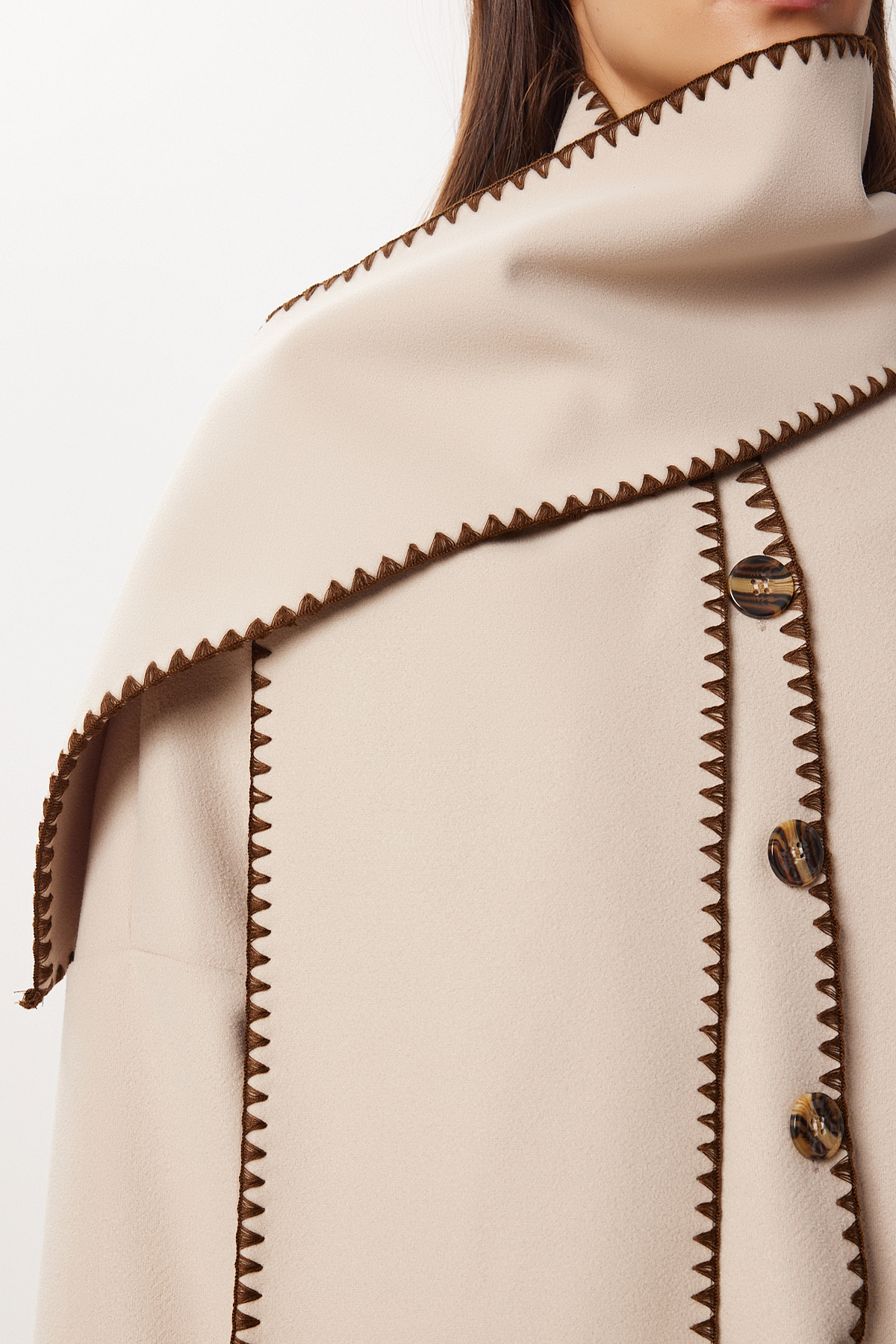 Lovelyİstanbul  Atkı Detaylı Nakış İşlemeli Kaşe Ceket LNT0015 BEJ - Görsel 4